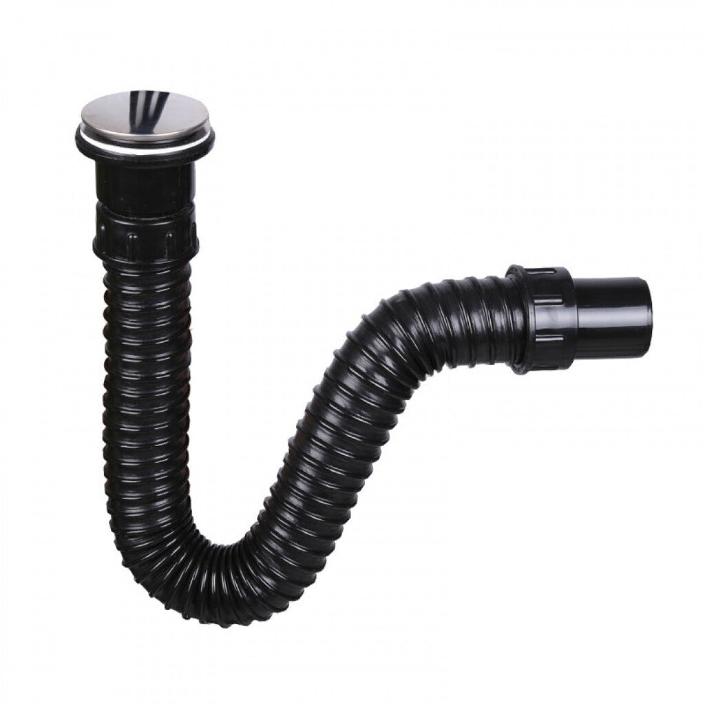 Sanotechnik - WT-Siphon m.Ventil schwarz Exclusiv m.flex.Schl.