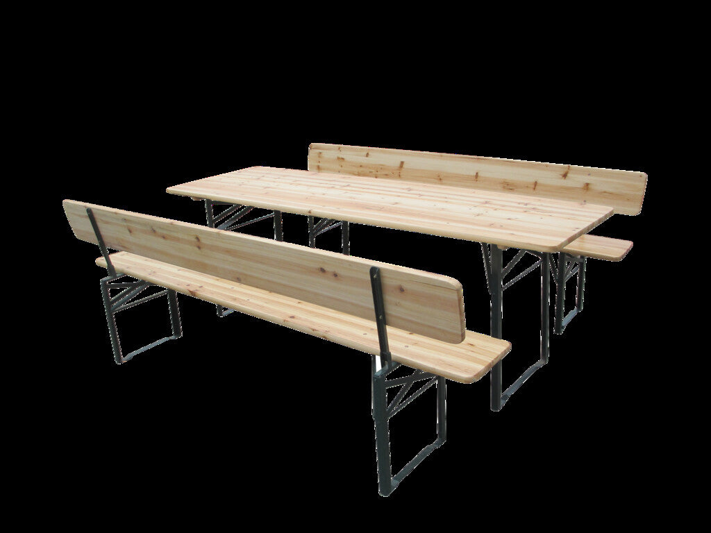 Sanotechnik - Bierzeltgarnitur Set 3-teilig mit Lehnen Tisch 220 x 70 cm Bänke 220 x 27 cm Fichte natur grün