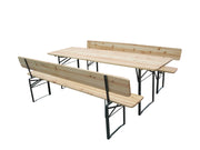 Sanotechnik - Bierzeltgarnitur Set 3-teilig mit Lehnen Tisch 220 x 70 cm Bänke 220 x 27 cm Fichte natur grün
