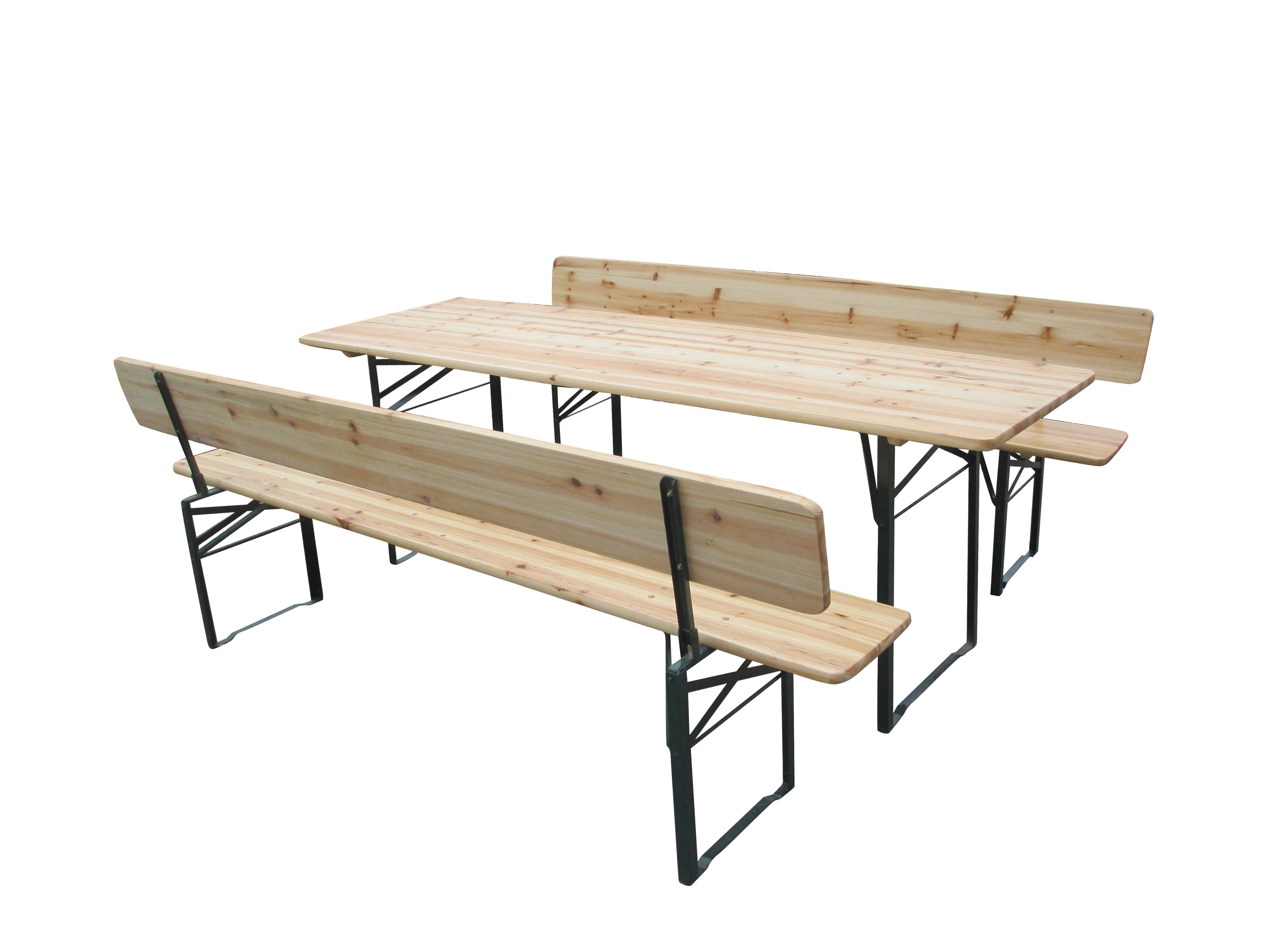 Sanotechnik - Bierzeltgarnitur Set 3-teilig mit Lehnen Tisch 220 x 70 cm Bänke 220 x 27 cm Fichte natur grün
