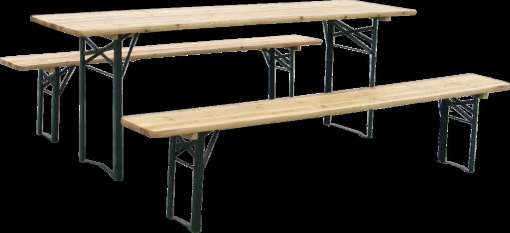 Sanotechnik - BierzeltgarniturSet 3-teilig Tisch 220 x 50 cm Bänke 220 x 25 cm Fichte natur grün