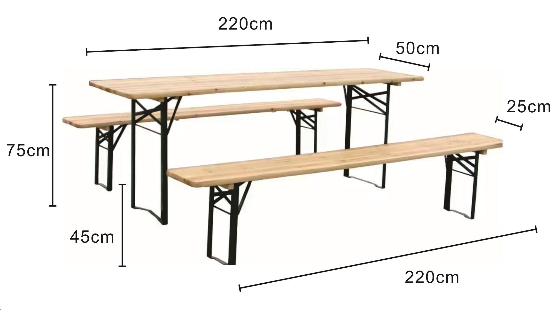 Sanotechnik - BierzeltgarniturSet 3-teilig Tisch 220 x 50 cm Bänke 220 x 25 cm Fichte natur grün