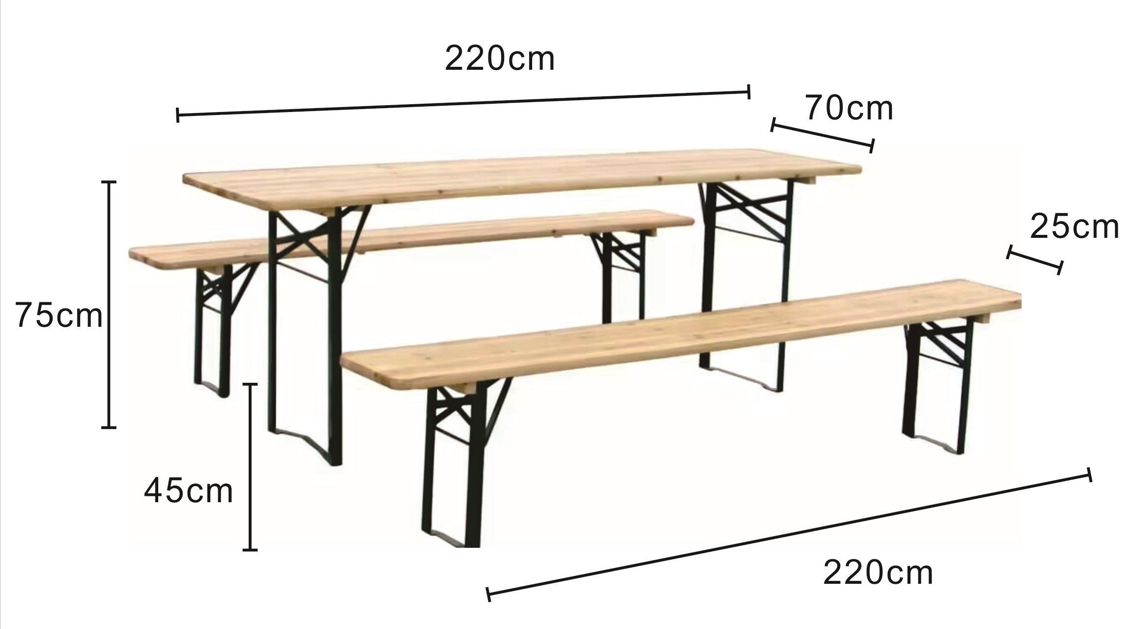Sanotechnik - BierzeltgarniturSet 3-teilig Tisch 220 x 70 cm Bänke 220 x 25 cm Fichte natur grün