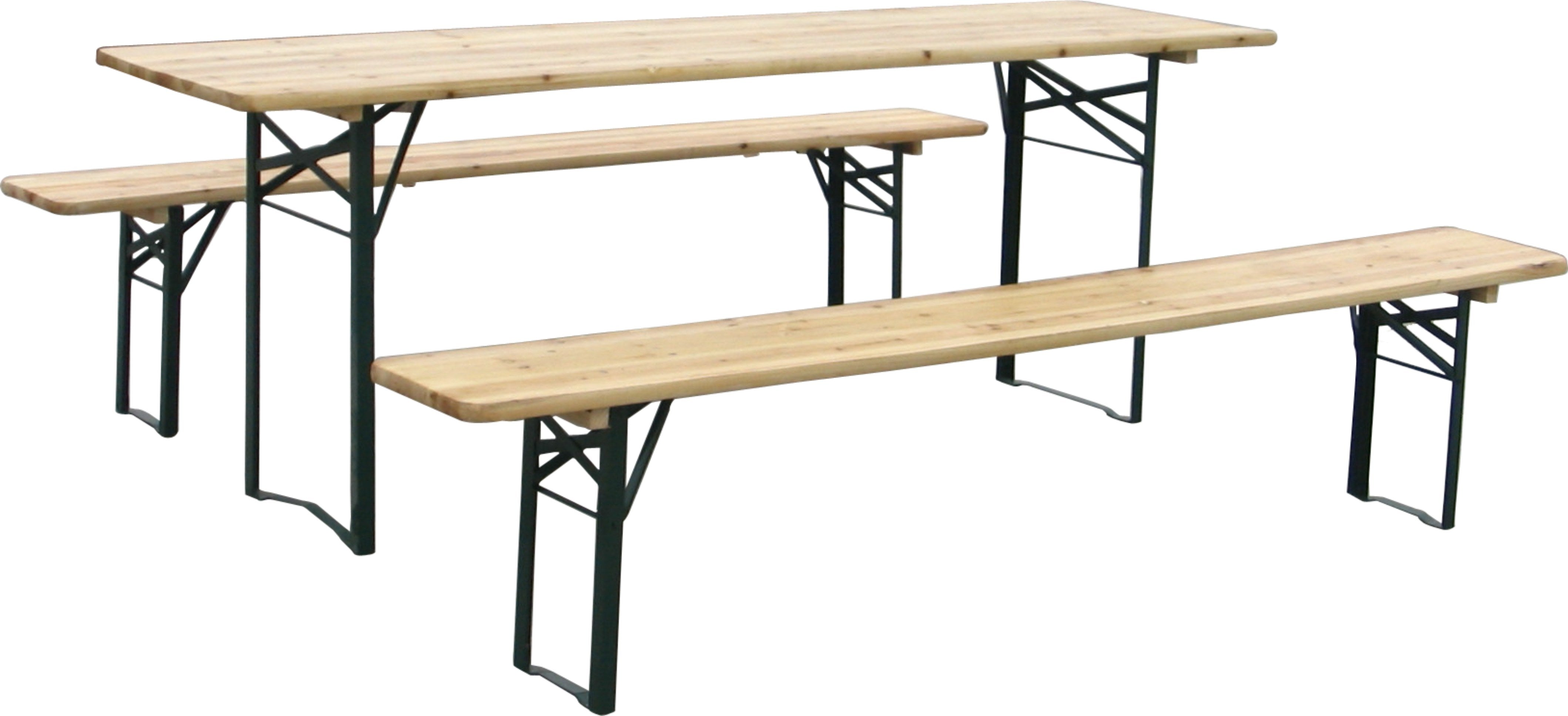 Sanotechnik - BierzeltgarniturSet 3-teilig Tisch 220 x 70 cm Bänke 220 x 25 cm Fichte natur grün