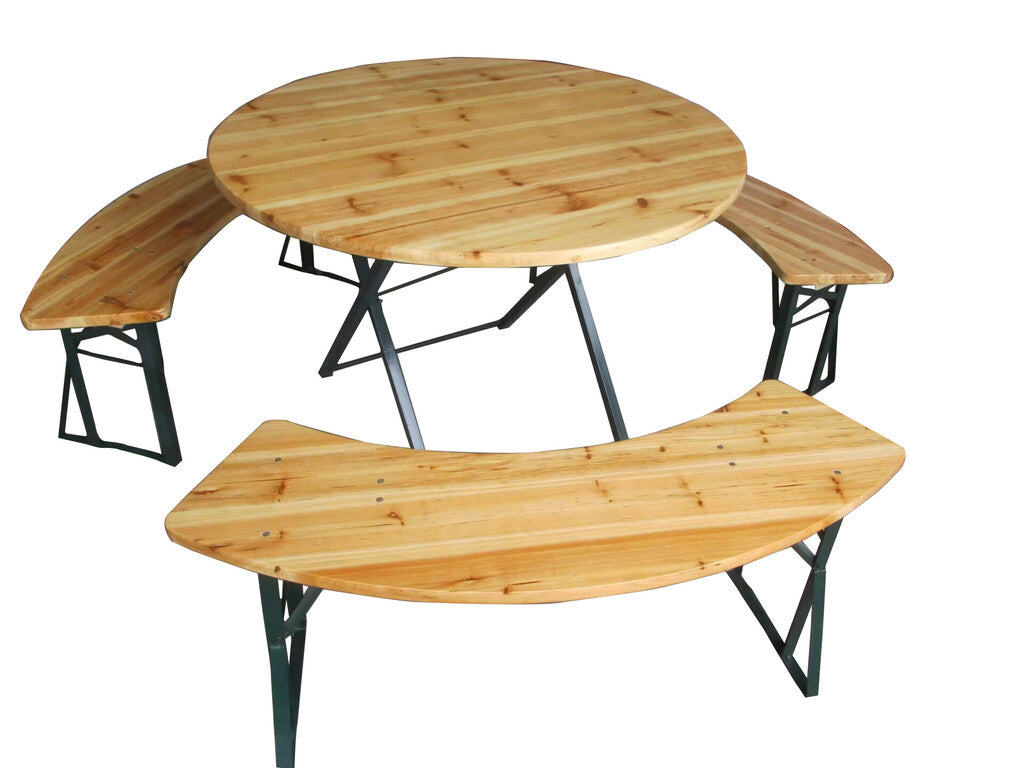 Sanotechnik - BierzeltgarniturSet 4-teilig Tisch  (ΦxH) ca:106x75 cm  Bänke118x27x45 cm Fichte natur grün