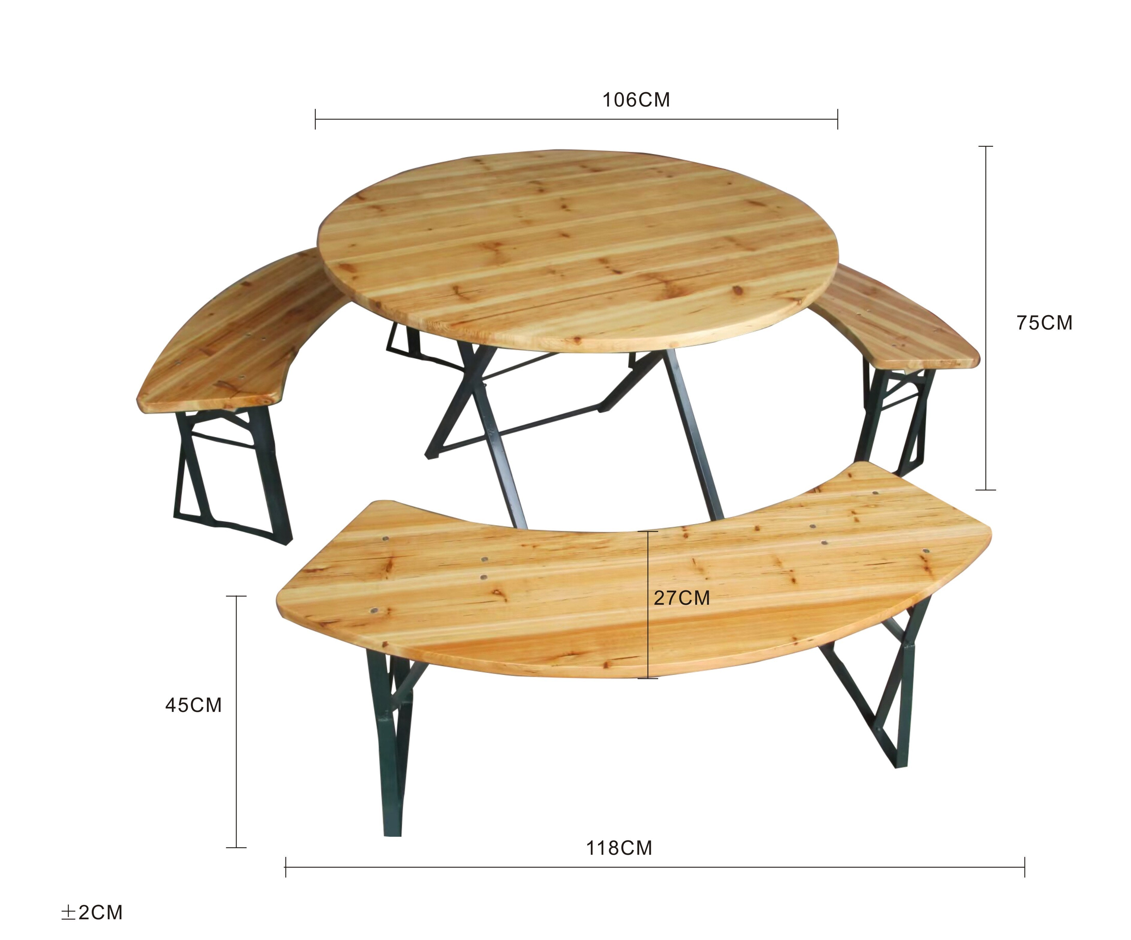 Sanotechnik - BierzeltgarniturSet 4-teilig Tisch  (ΦxH) ca:106x75 cm  Bänke118x27x45 cm Fichte natur grün