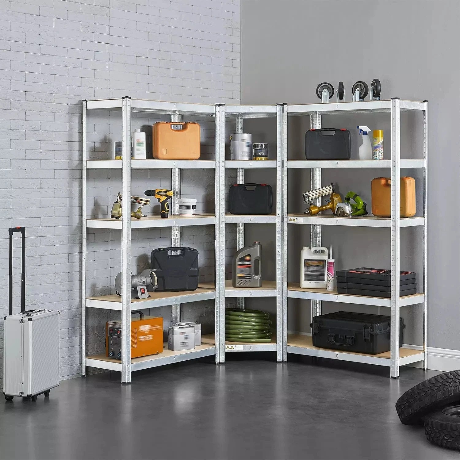 Sanotechnik - Eck-Schwerlastregal zink 77x77x40x40x41xH180 cm