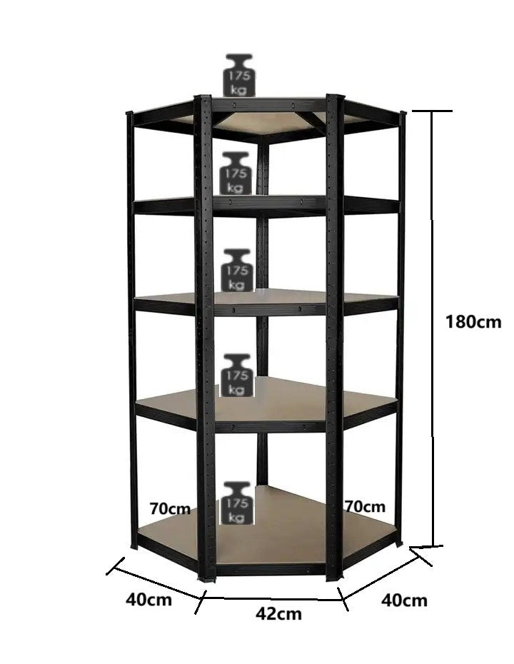 Sanotechnik - Eck-Schwerlastregal schwarz 77x77x40x40x41xH180 cm