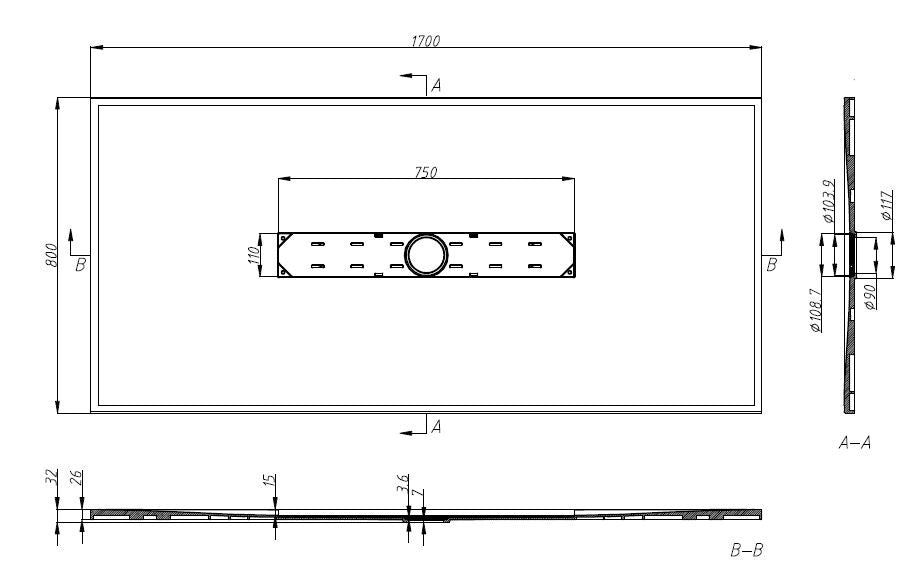 Sanotechnik - Schneidbare SMC Brausetasse 170x80cm weiss Steinoptik