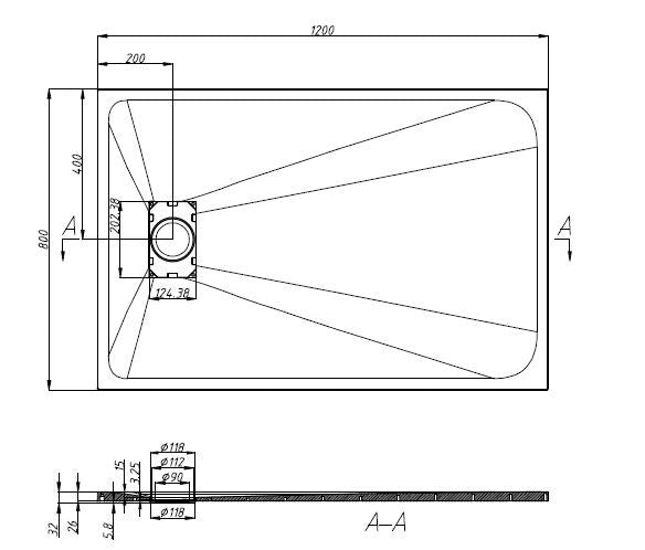 Sanotechnik - Schneidbare SMC Brausetasse 120x80cm weiß