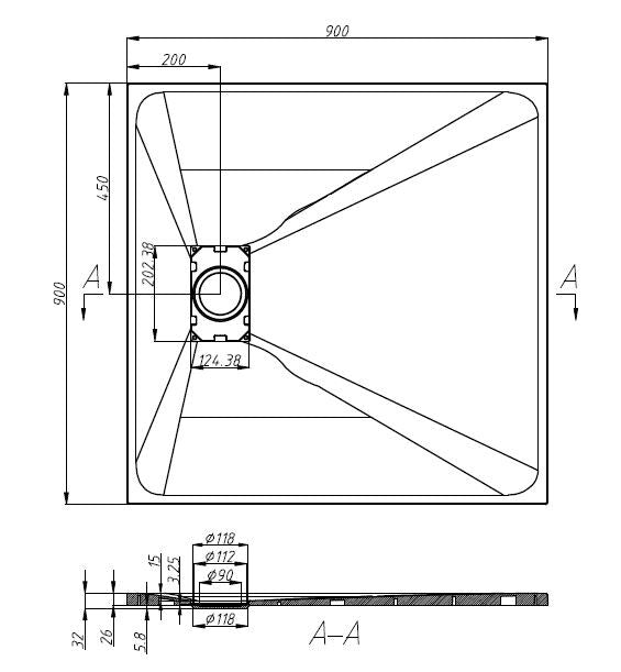 Sanotechnik - Schneidbare SMC Brausetasse 90x90cm schwarz
