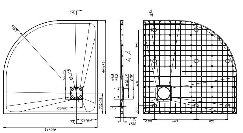 Sanotechnik - SMC Rund-Brausetasse 90x90cm weiß Steinoptik