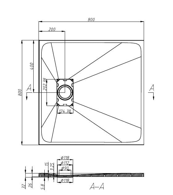 Sanotechnik - Schneidbare SMC Brausetasse 80x80cm weiß