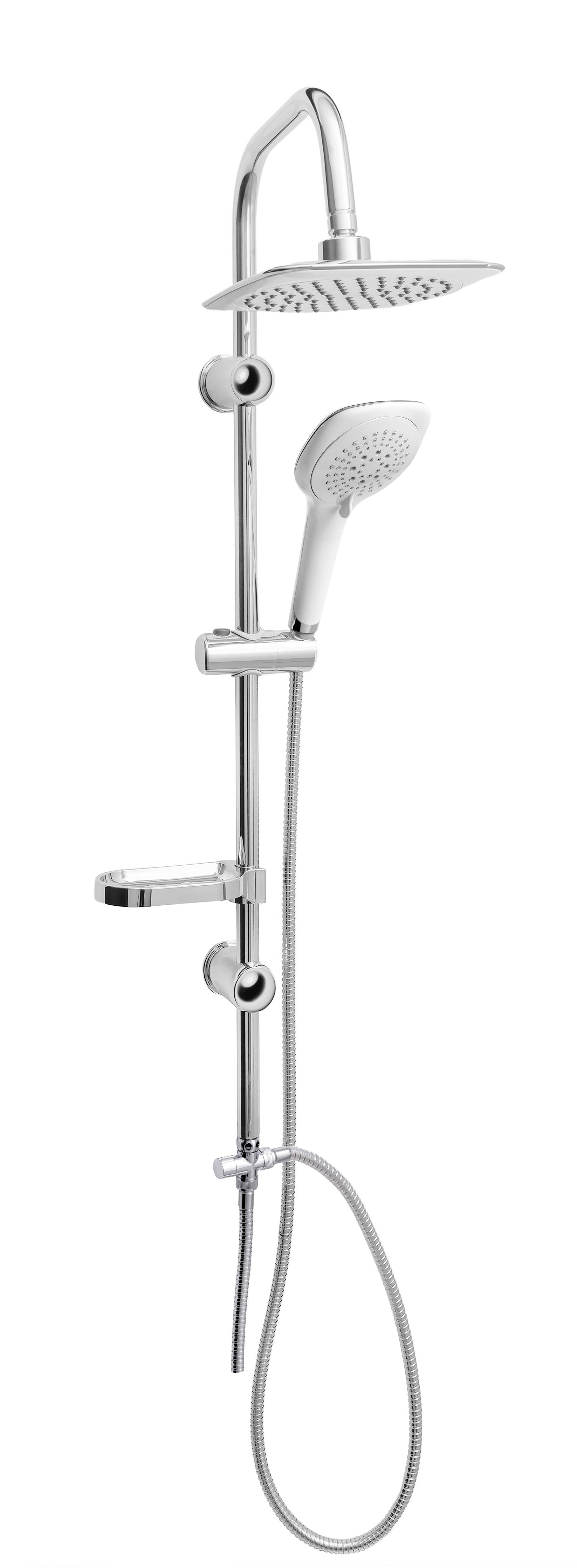 Sanotechnik - Brauseset chrom Kopf-Handbrause 5 Funk.; Schlauch; Stange; Seifenhalter