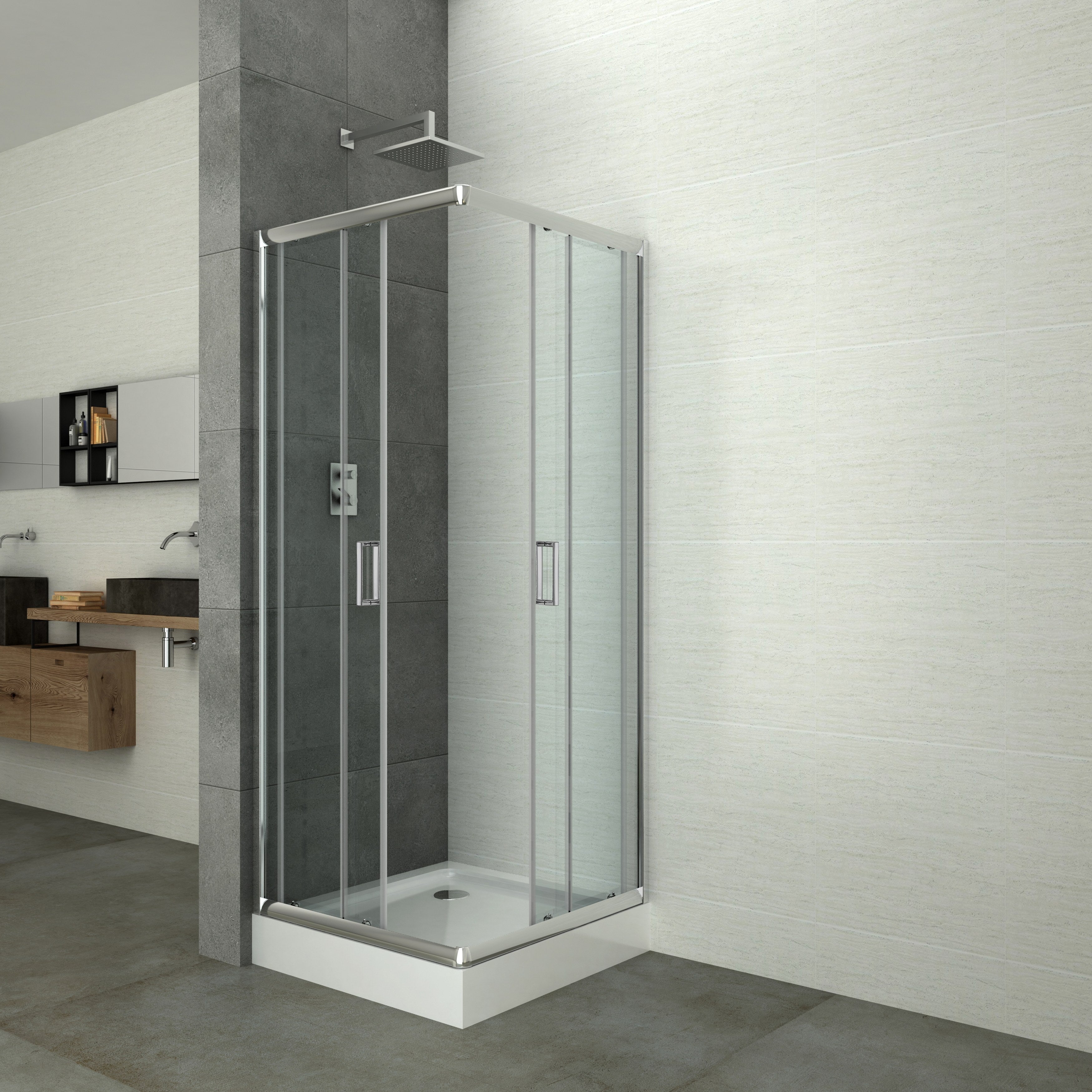 Sanotechnik - Eckeinstieg chrom 79-80x79-80x190cm
