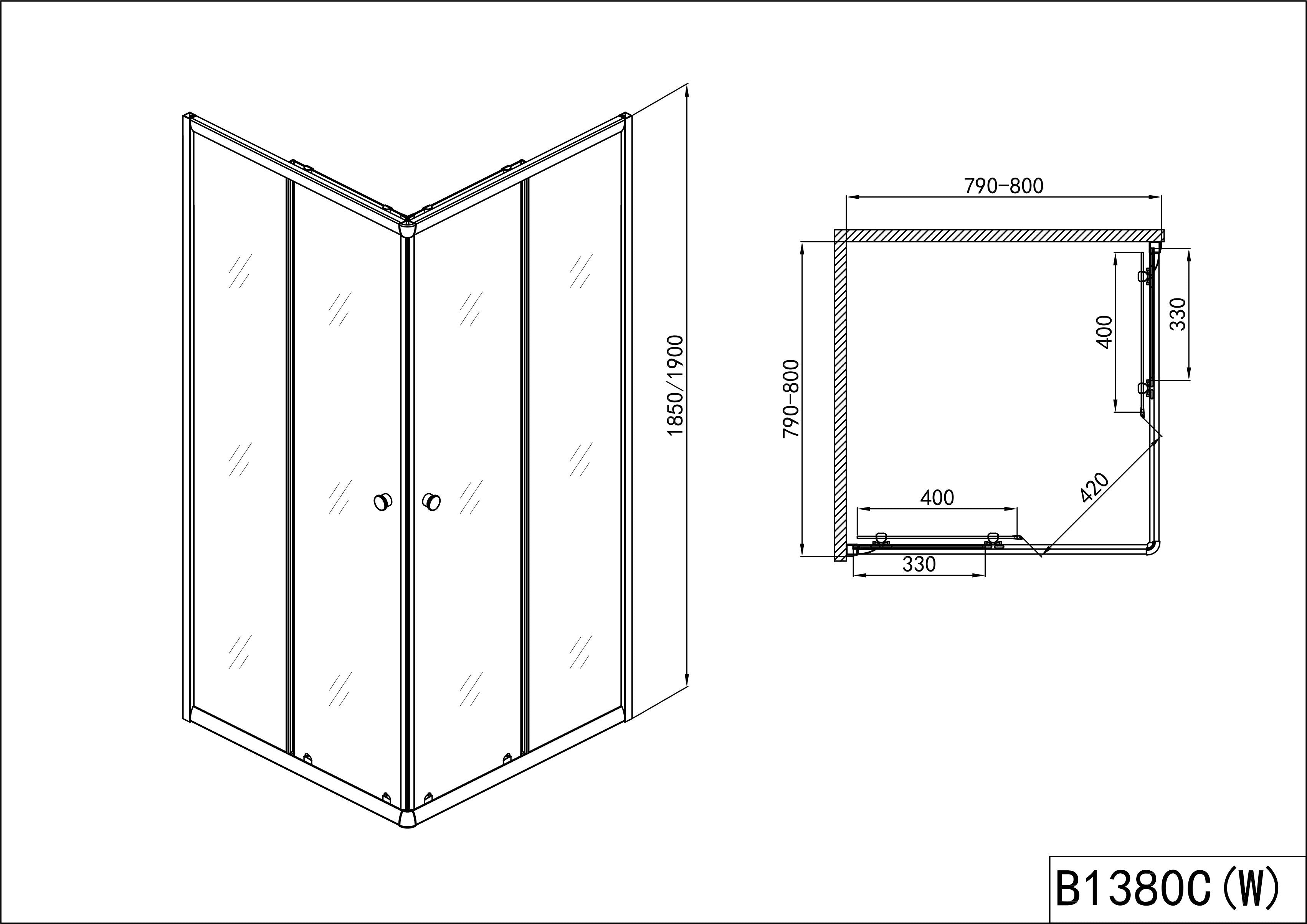 Sanotechnik - Eckeinstieg chrom 79-80x79-80x190cm
