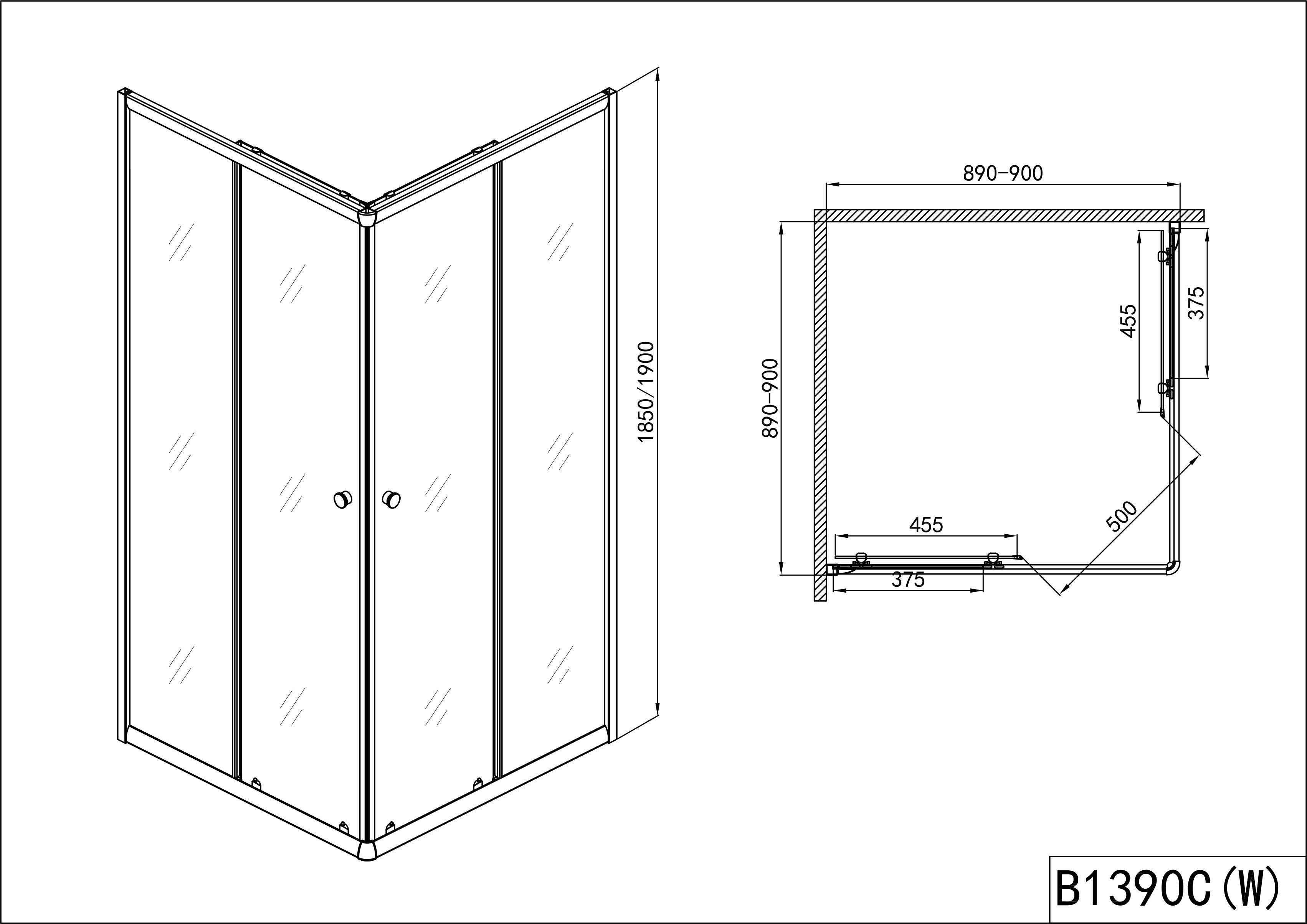 Sanotechnik - Eckeinstieg chrom 89-90x89-90x190cm