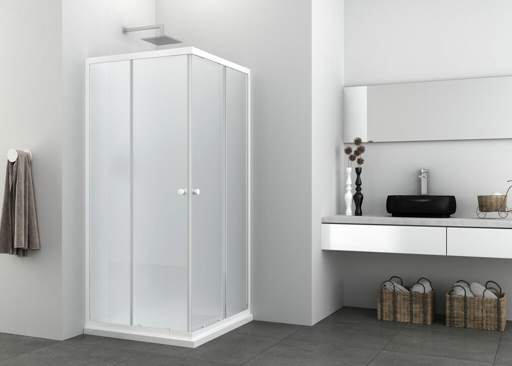 Sanotechnik - Eckeinstieg,weiß 78,5-90x78,5-90x190cm mattglas