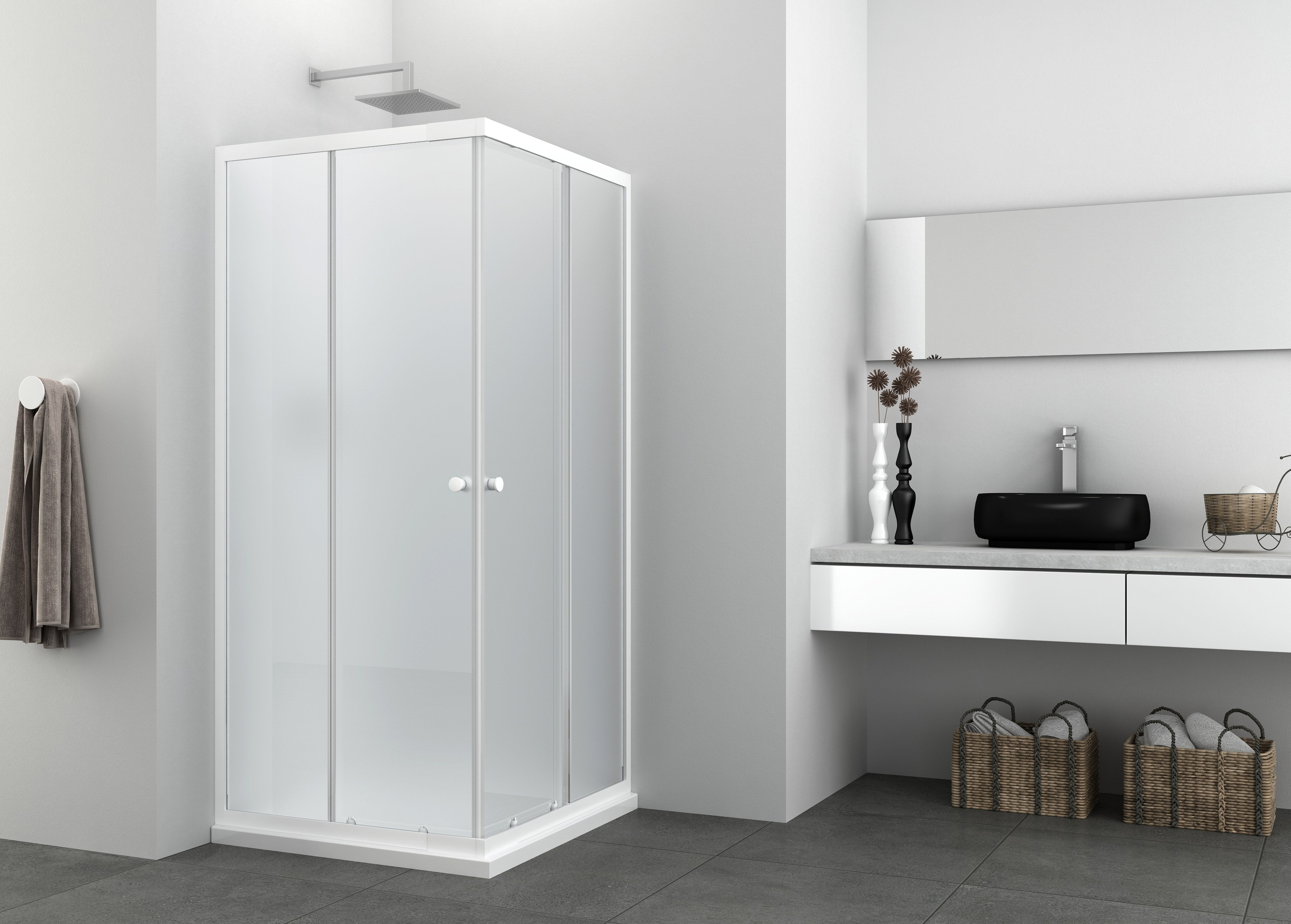 Sanotechnik - Eckeinstieg,weiß 78,5-90x78,5-90x190cm mattglas