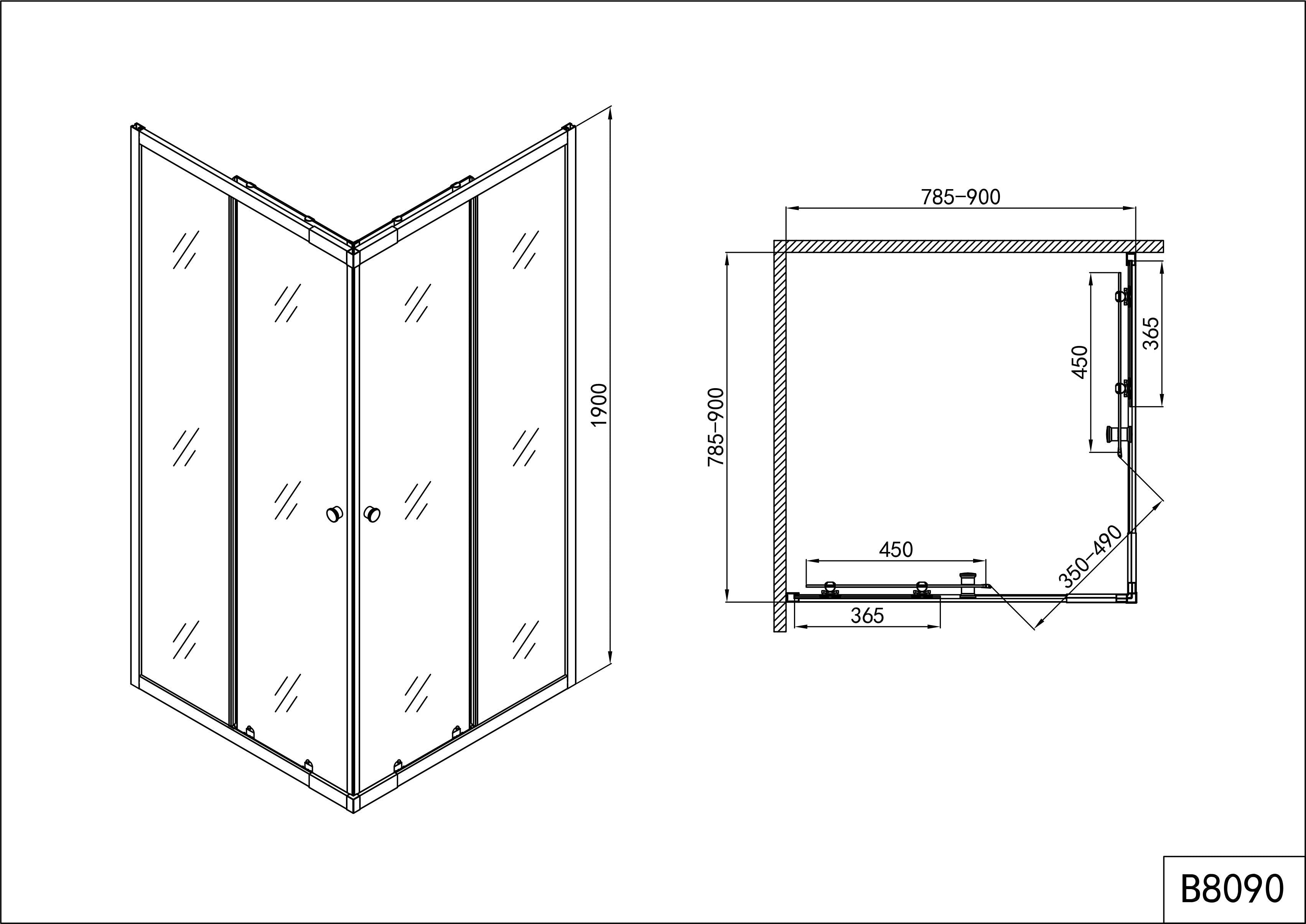 Sanotechnik - Eckeinstieg,weiß 78,5-90x78,5-90x190cm mattglas