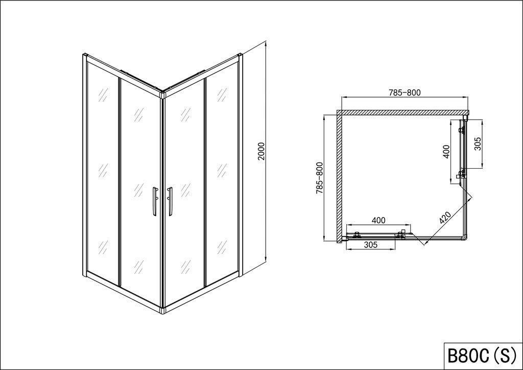 Sanotechnik - Eckdusche Schiebet.PRO-LINE, chr.78,5-80x200