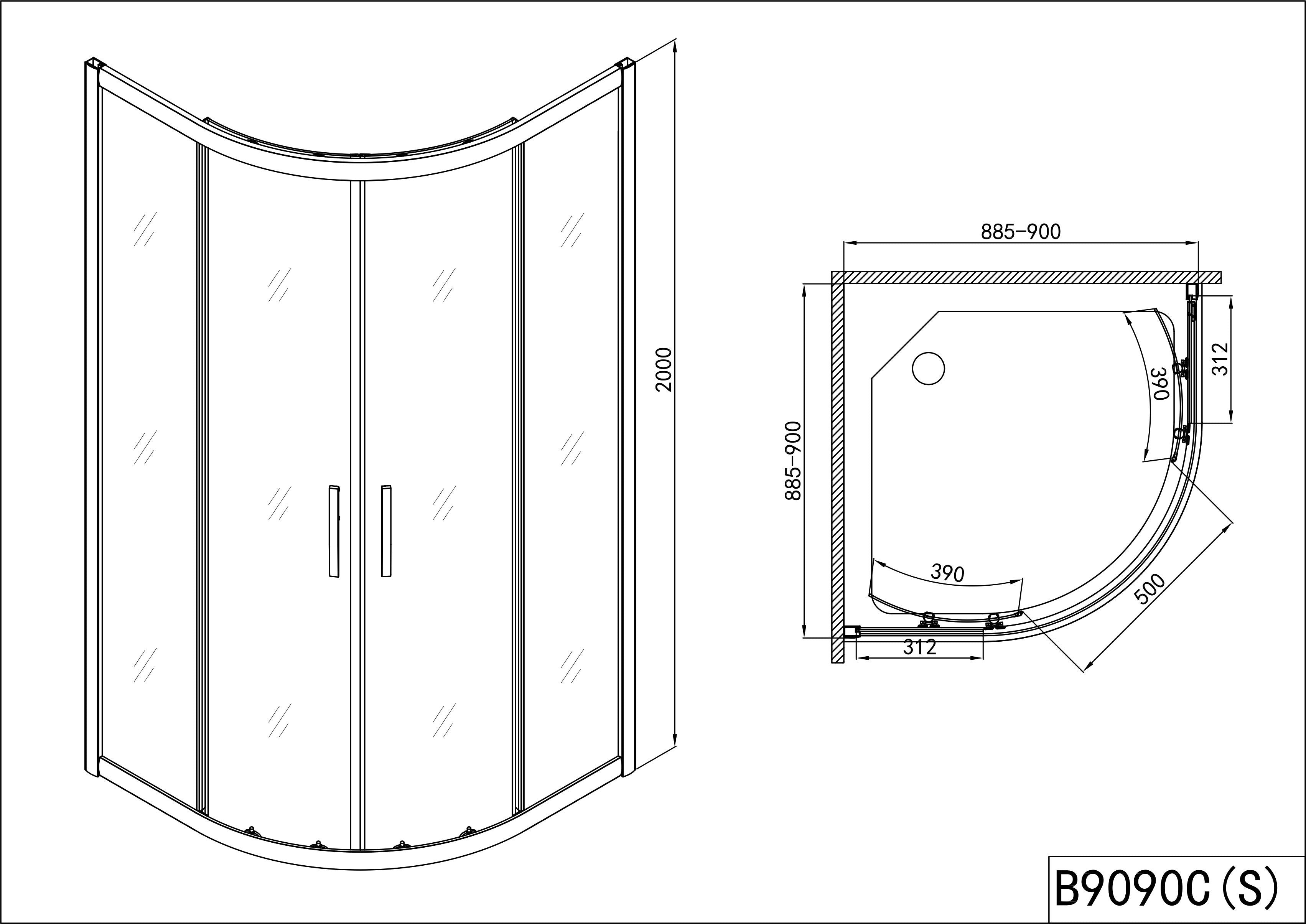 Sanotechnik - Rundduschk. PRO-LINE,chrom 88,5-90x88,5-90x200cm
