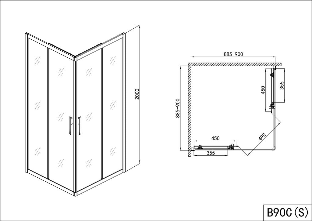 Sanotechnik - Eckdusche Schiebet.PRO-LINE, chr. 88,5-90x200