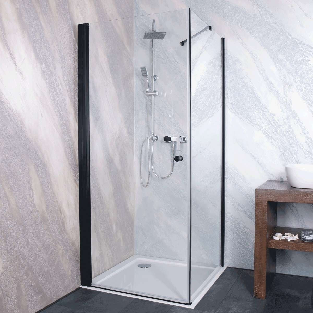 Sanotechnik - Glasfixteil schwarz matt  95-97x195cm