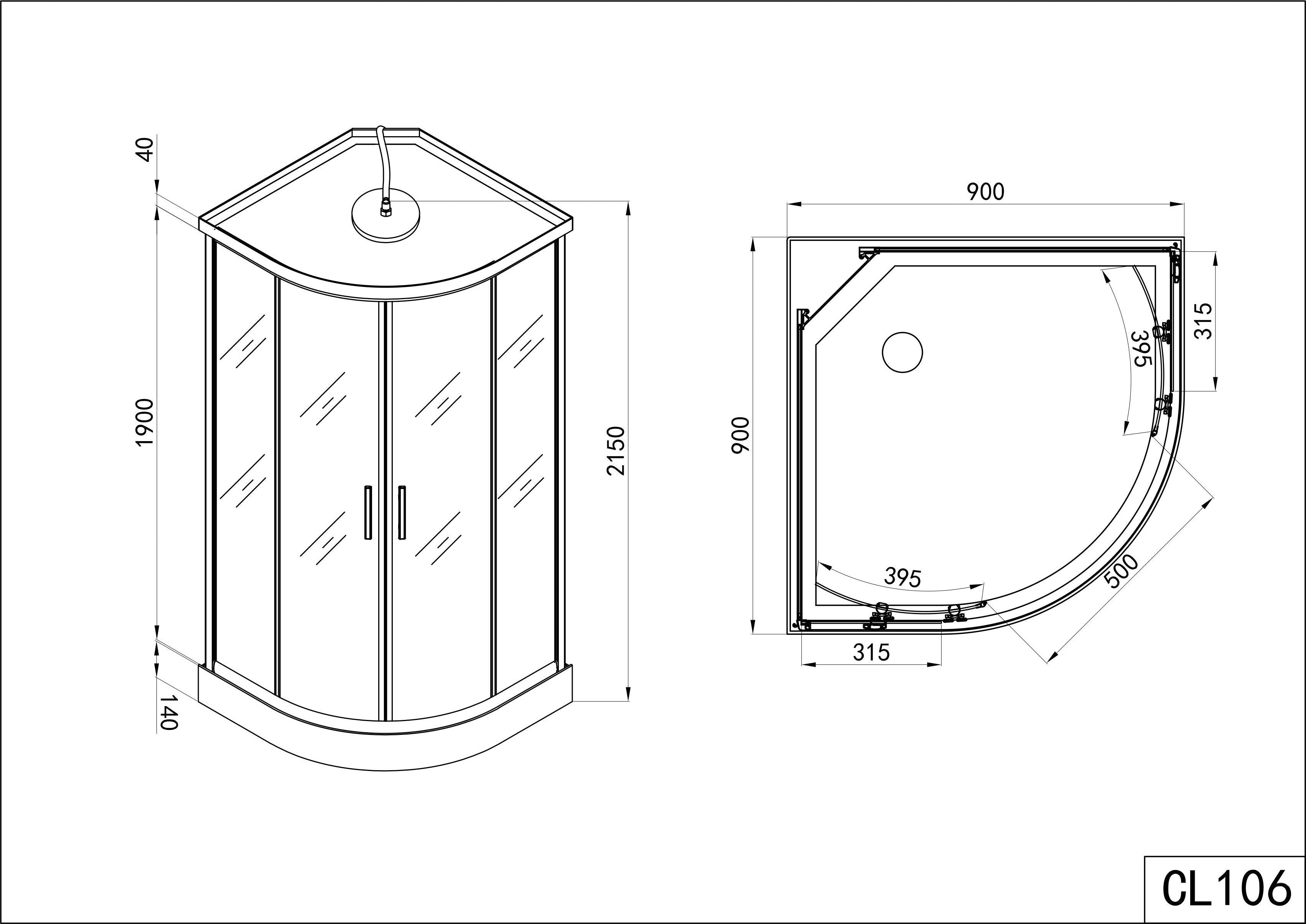 Sanotechnik - Komplettdk SCALA weiß 90x90x215cm Quickline