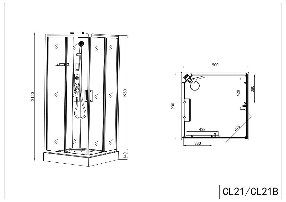 Sanotechnik - Komplettdk MIAMI 90x90x215cm Quickline
