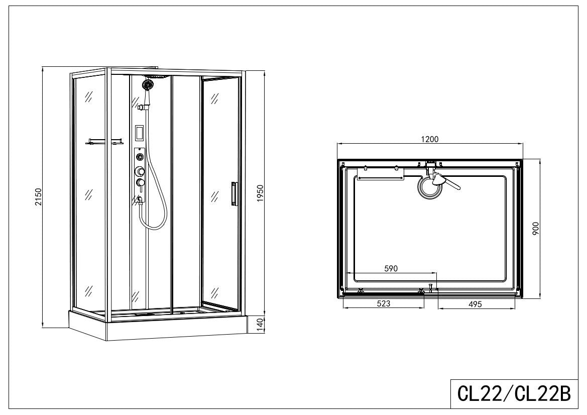 Sanotechnik - Komplettdk BOSTON 90x120x215cm Quickline