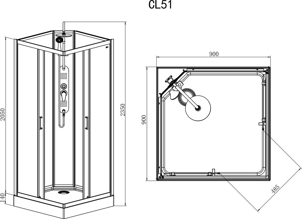 Sanotechnik - Komplettdk EPIC 2 90x90x235cm Quickline