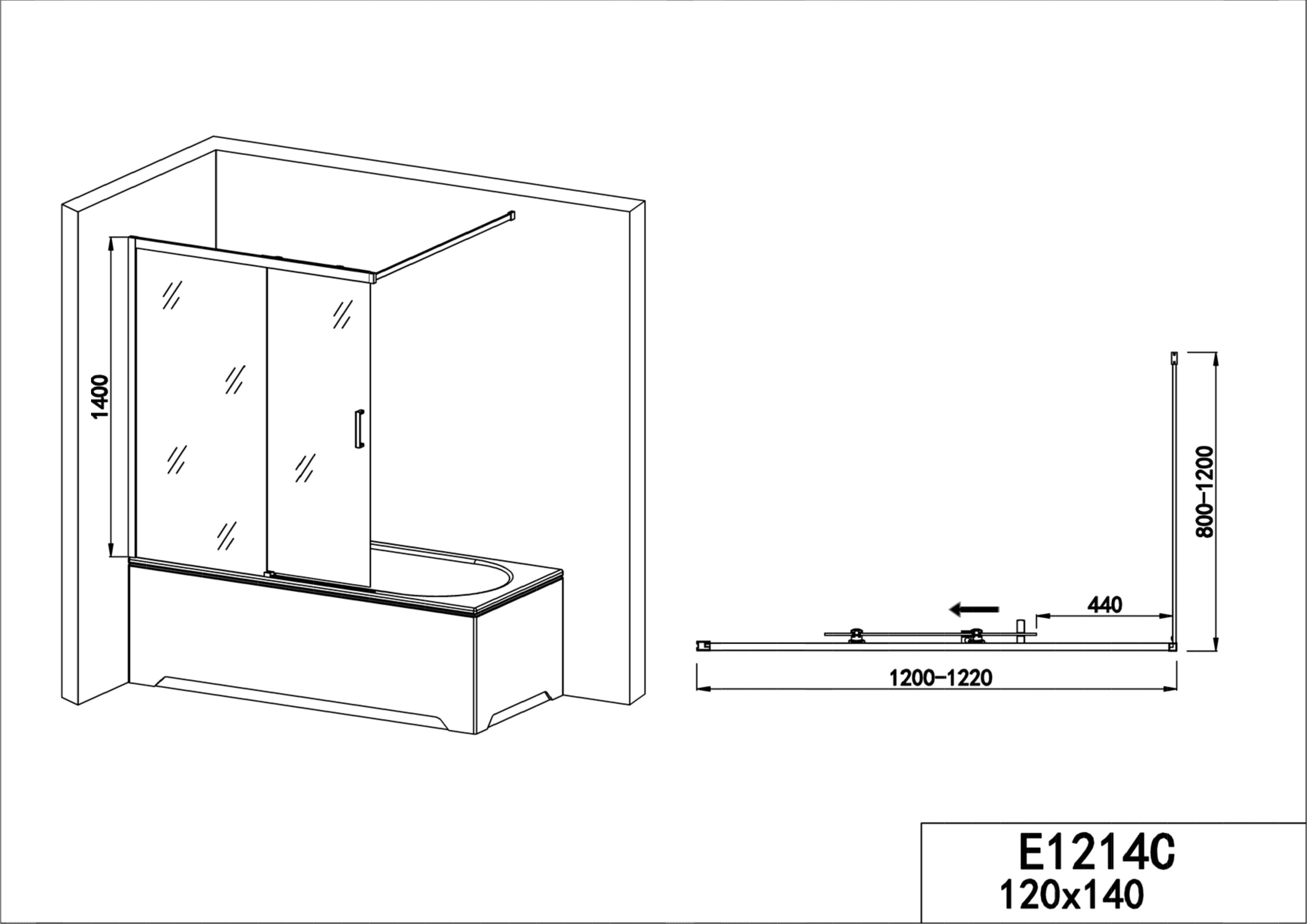 Sanotechnik - Badewannenaufsatz mit Schiebetüre  chrom 120x140cm 6mm Glas