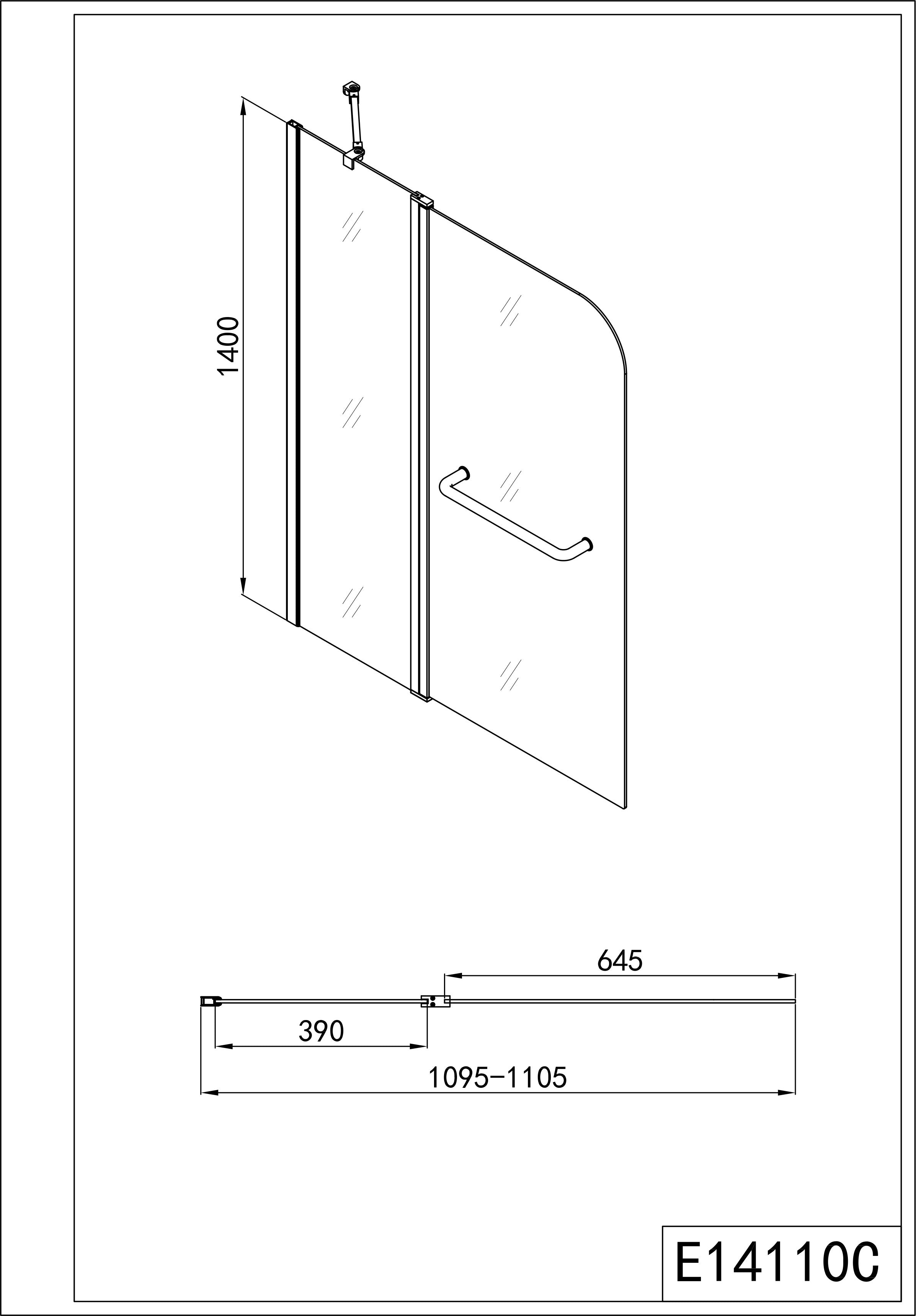 Sanotechnik - Wannenklappwand 110x140cm 6mm Glas