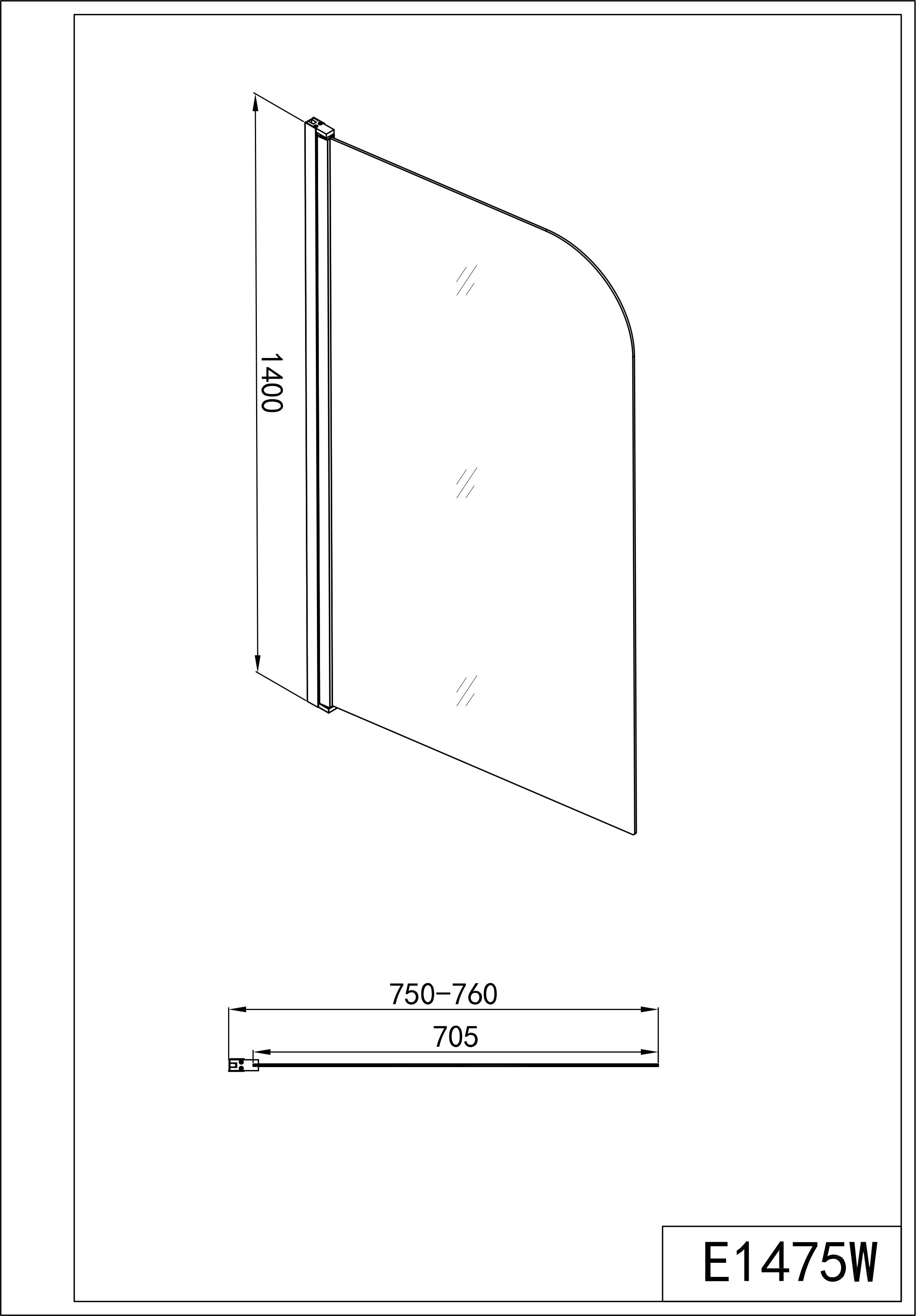 Sanotechnik - Wannenklappwand 75x140cm 5mm Glas gest.