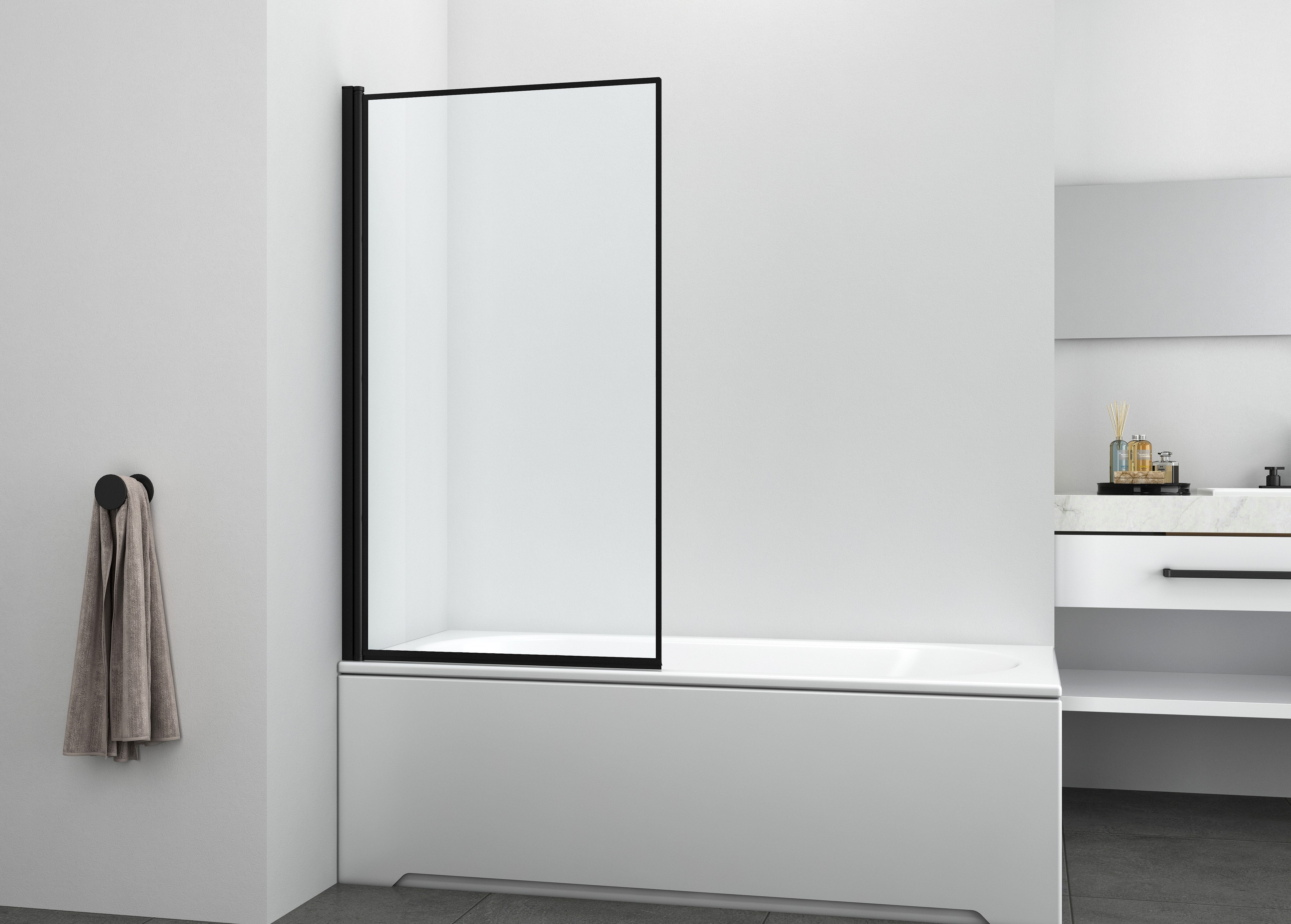 Sanotechnik - Wannenklappwand schwarz 80x140cm 5mm Glas klar