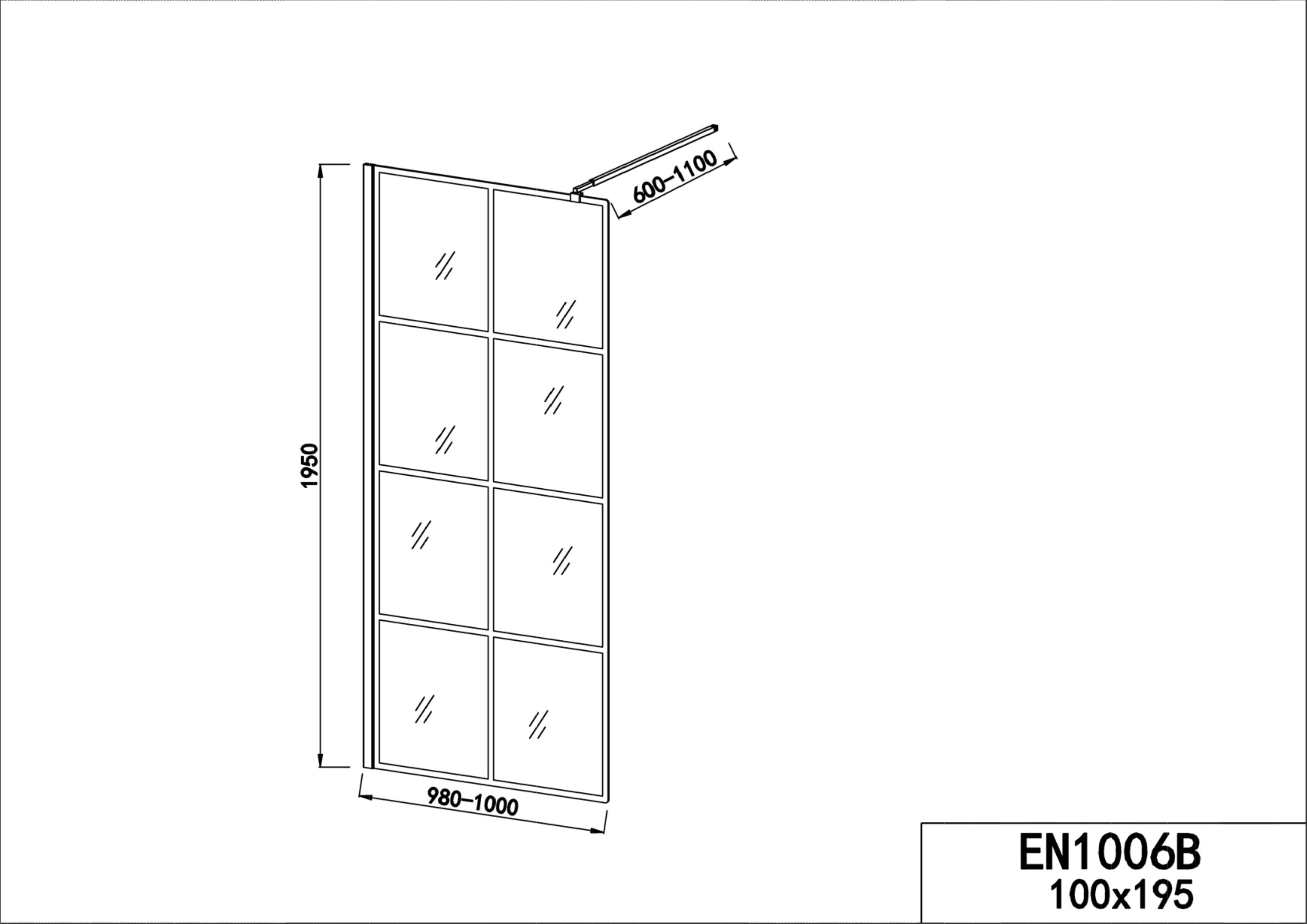Sanotechnik - Duschabtrennung 98-100x195cm/Teleskophalterung und Wandprofil schwarz