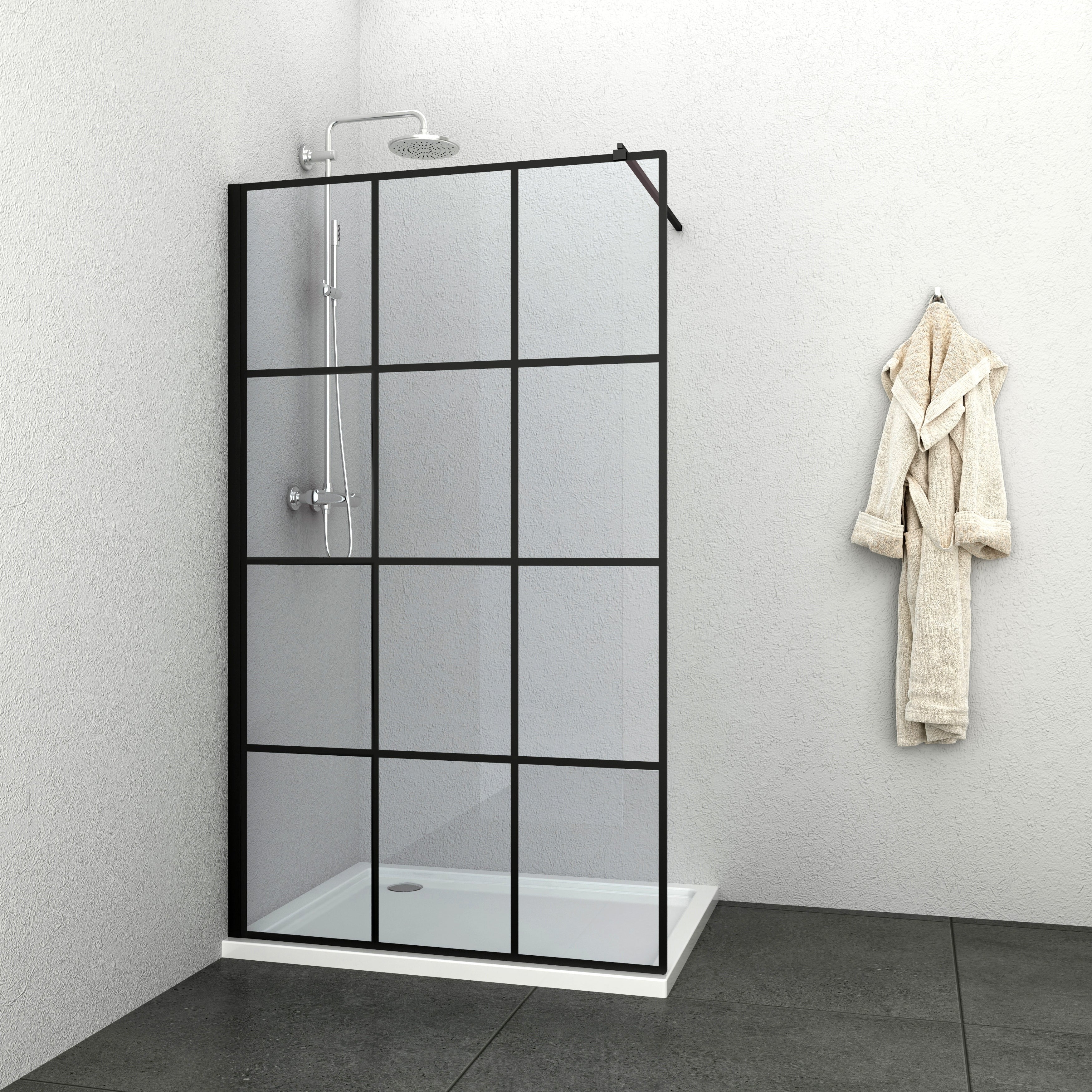 Sanotechnik - Duschabtrennung 98-100x195cm/Teleskophalterung und Wandprofil schwarz