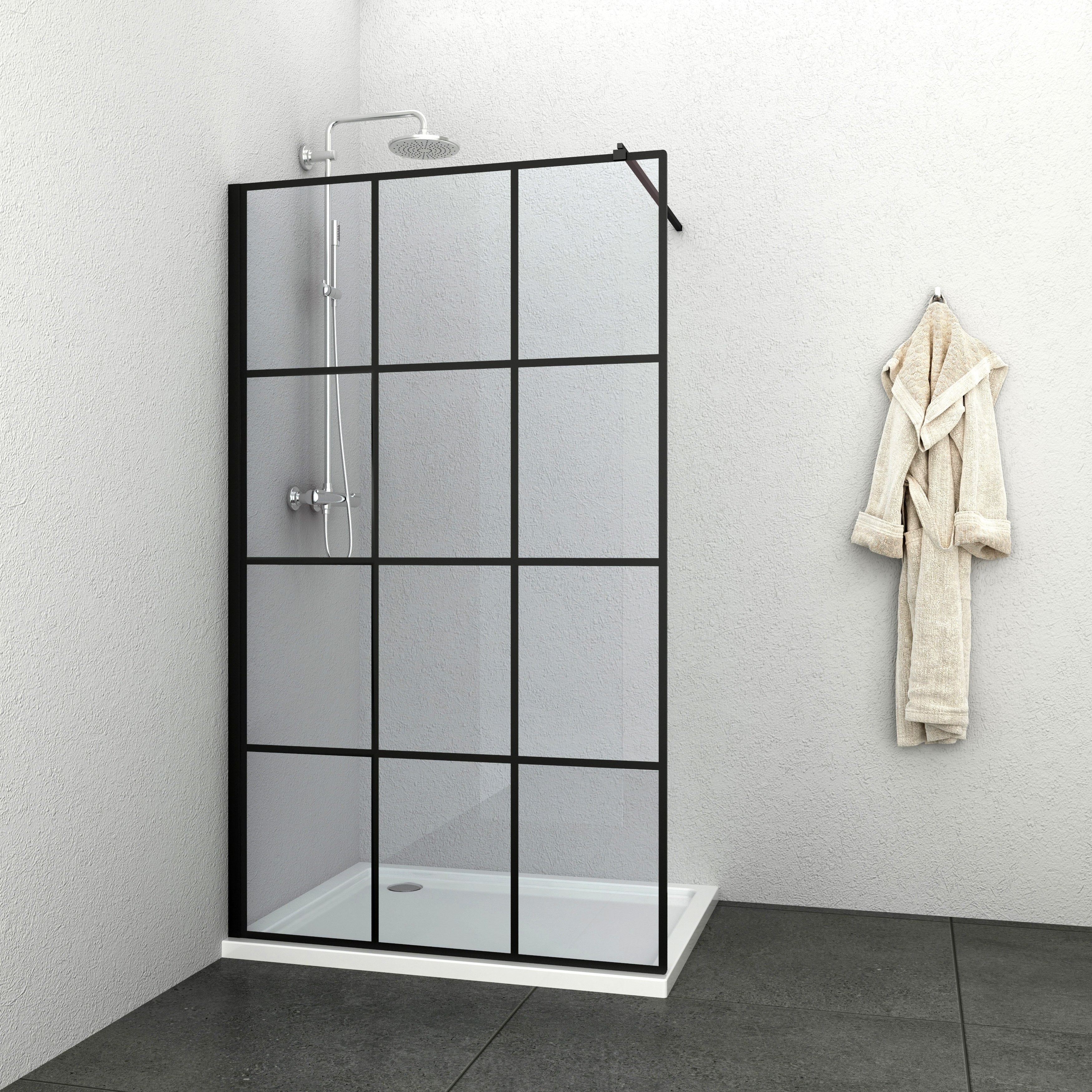 Sanotechnik - Duschabtrennung 118-120x195cm/Teleskophalterung und Wandprofil schwarz