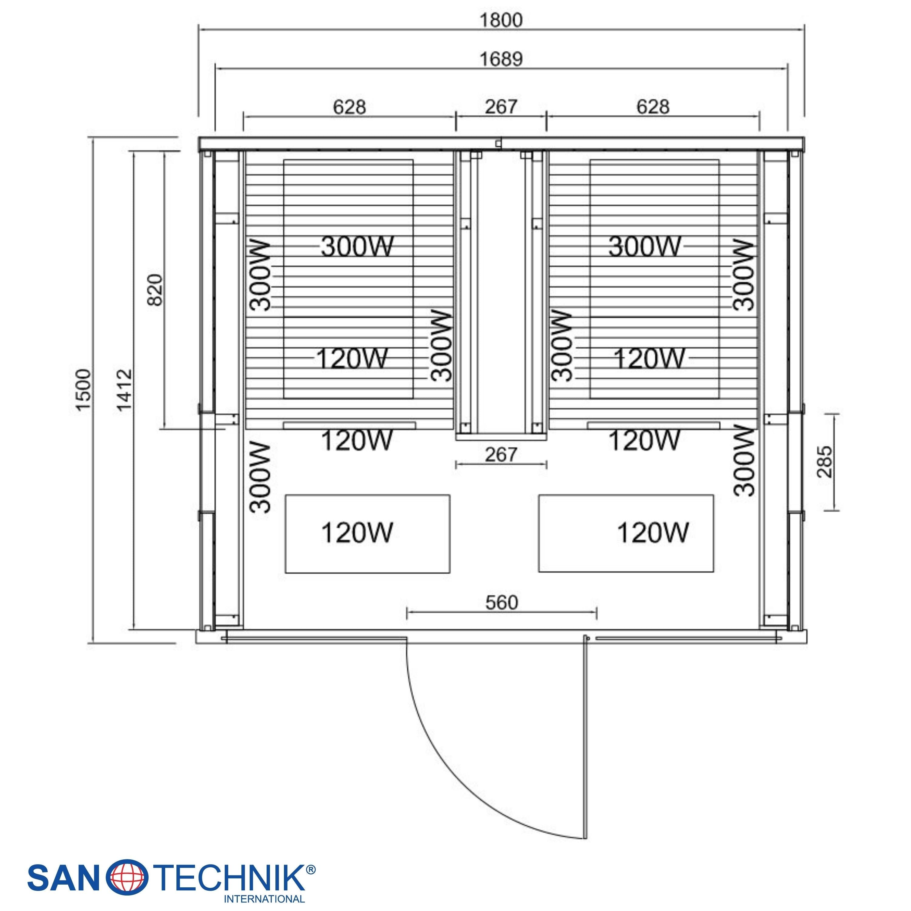 Sanotechnik - CARBON 2 Infrarotkabine für 2 Personen 180x150x195 cm