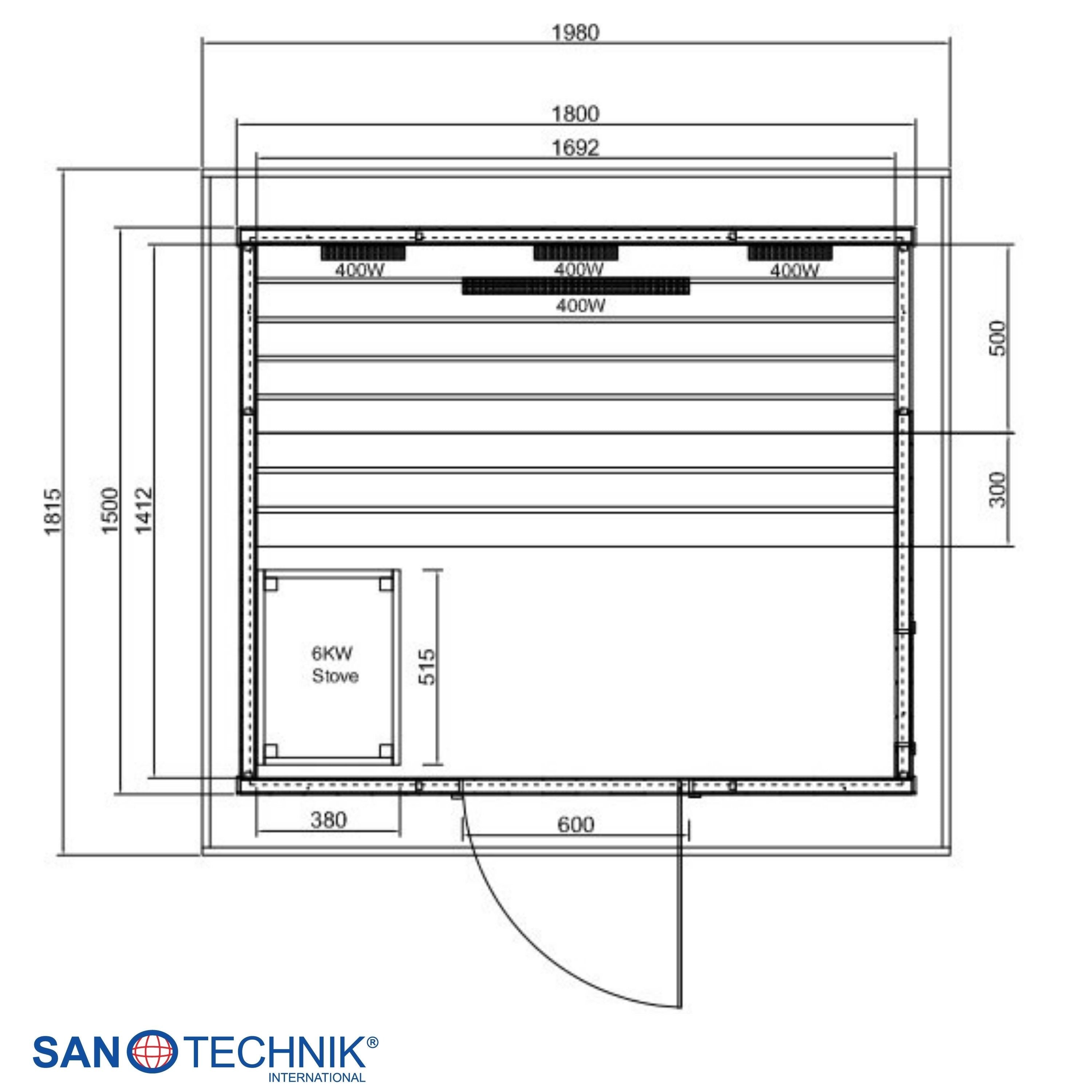 Sanotechnik - LAHTI Außensauna+Infrarotkabine für 5-6 Personen 198x181,5x202,2 cm