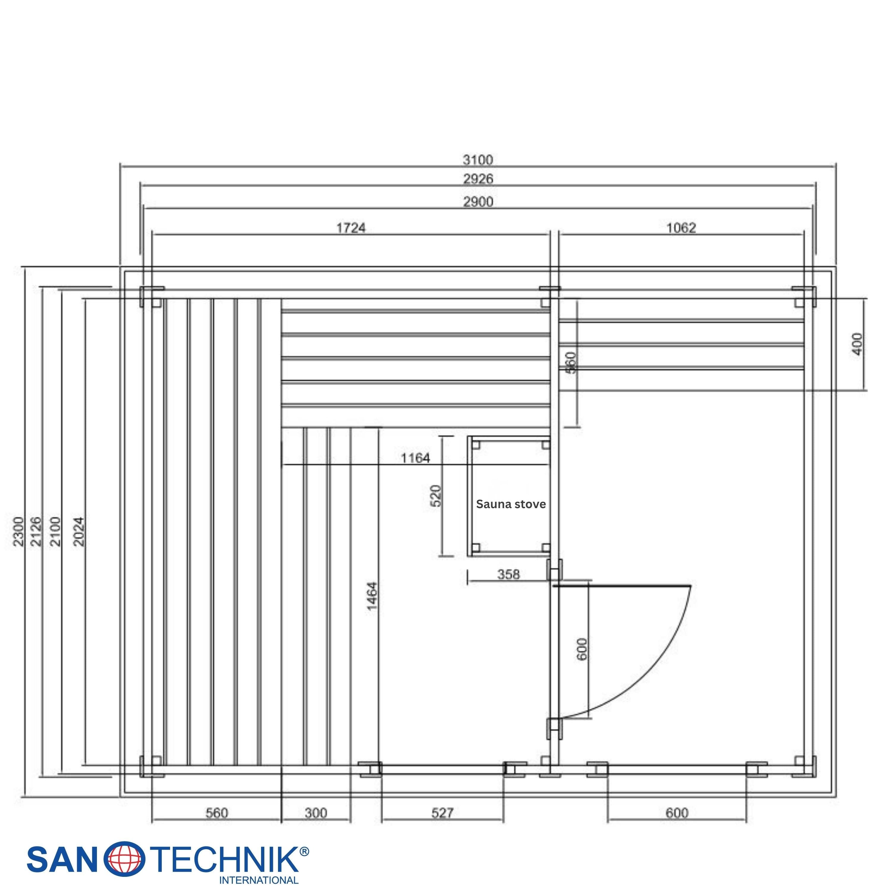 Sanotechnik - VAASA Außensauna für 4-5 Personen 310x230x219,5 cm