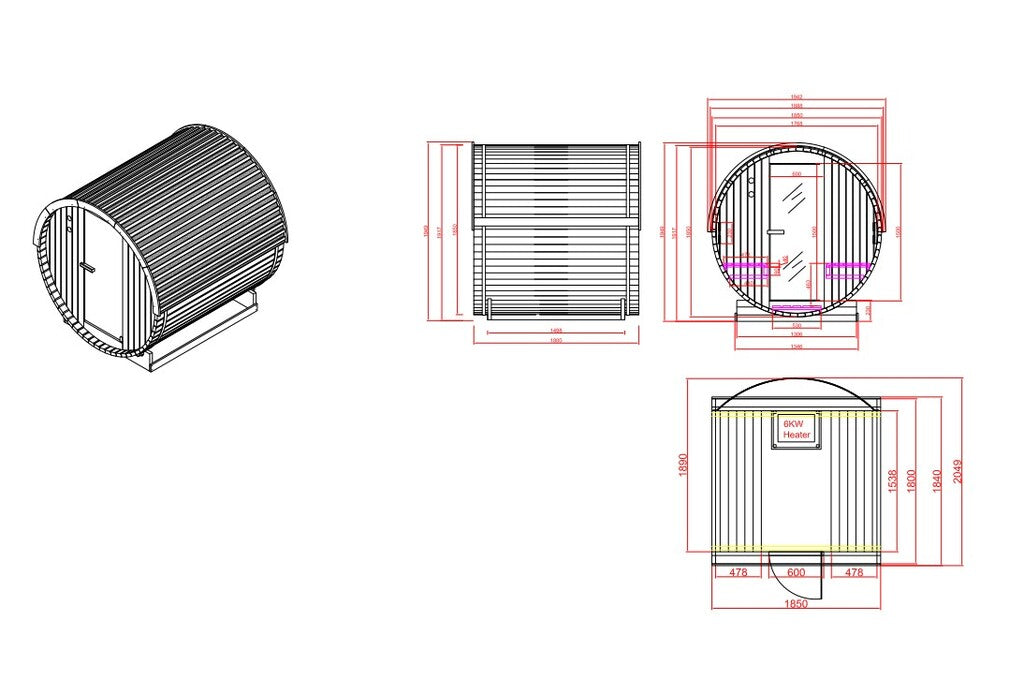 Sanotechnik - NYBORG M Außensauna für 4 Personen 194,2x204,9x194,9  cm