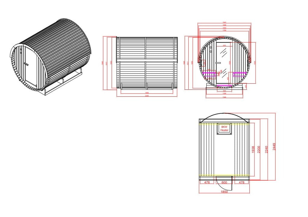 Sanotechnik - NYBORG L Außensauna für 6 Personen 194,2x244,9x194,9 cm