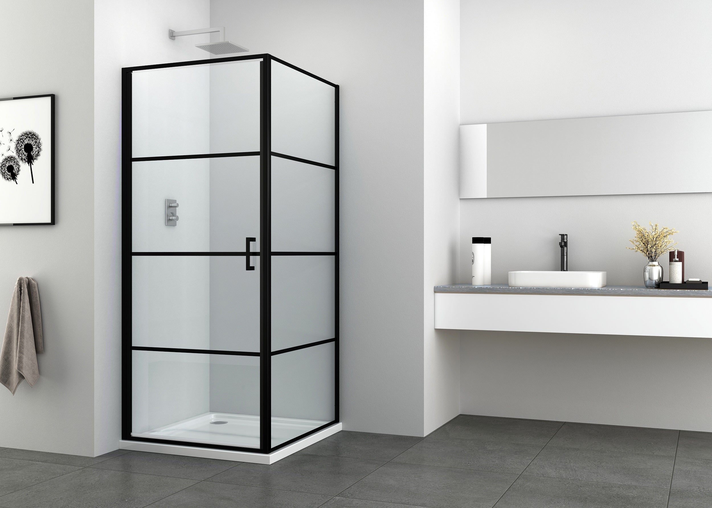 Sanotechnik - Fixglas 90cm schwarz matt 88,5-90x195cm
