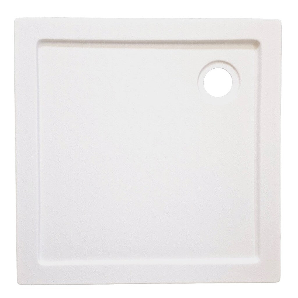 Sanotechnik - Eck-Brausetasse 90x90x4cm Steineffekt weiss