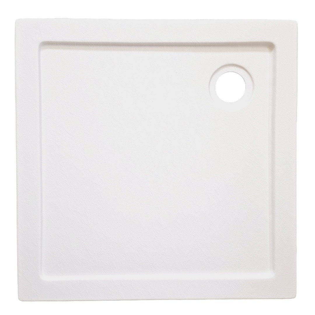 Sanotechnik - Eck-Brausetasse 90x90x4cm Steineffekt weiss