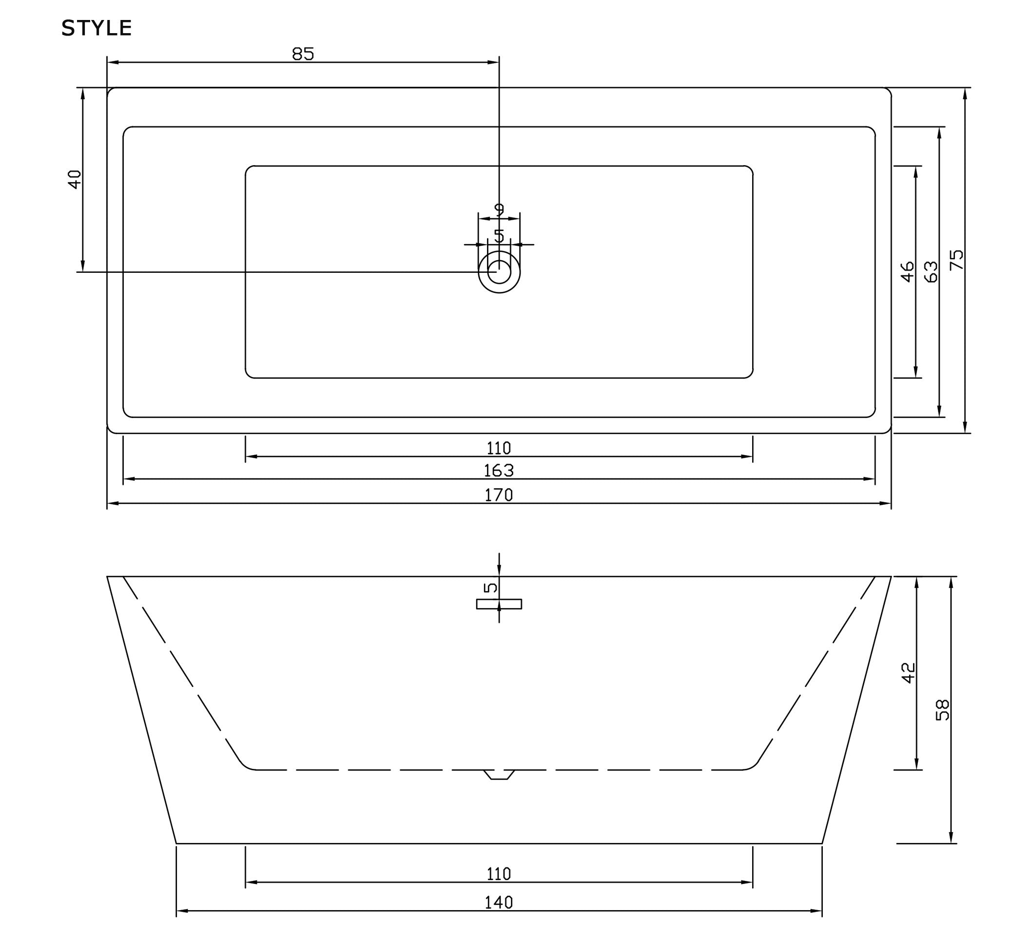 Sanotechnik - BW STYLE freisteh. 170x75x60cm