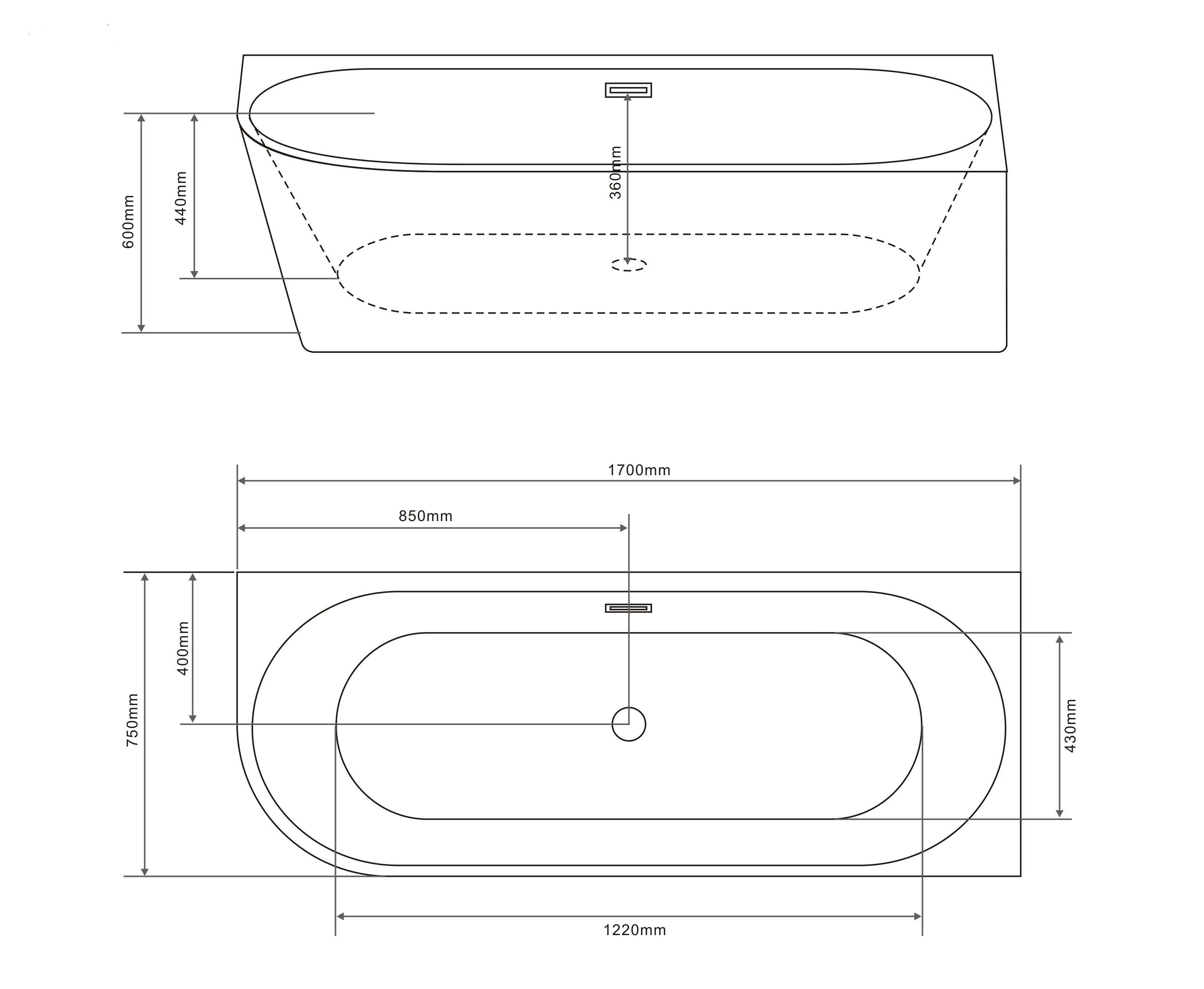 Sanotechnik - Wand-BW PORTO rechts 170x75x60cm