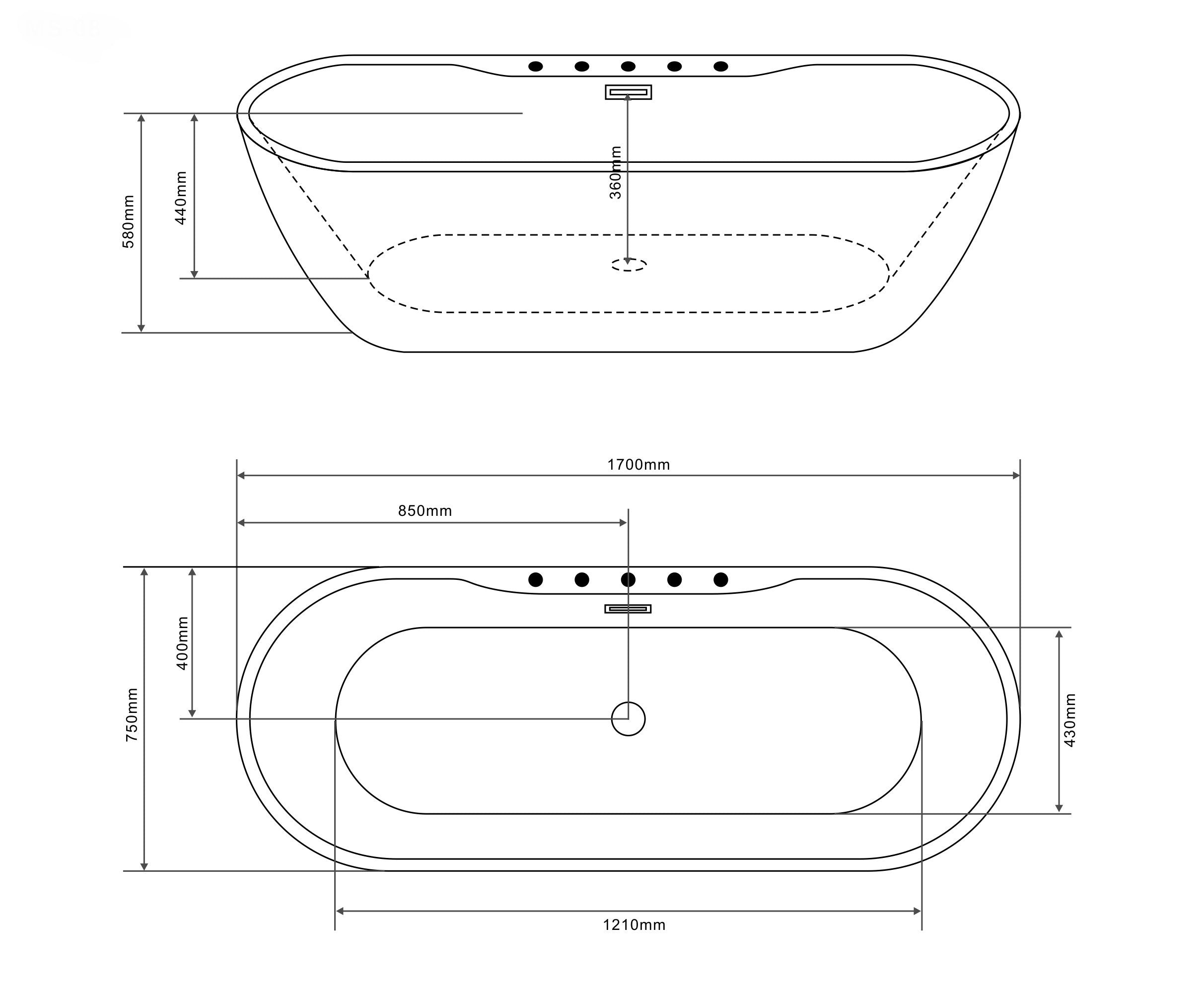 Sanotechnik - BW ARUBA freisteh. 170x75x58cm